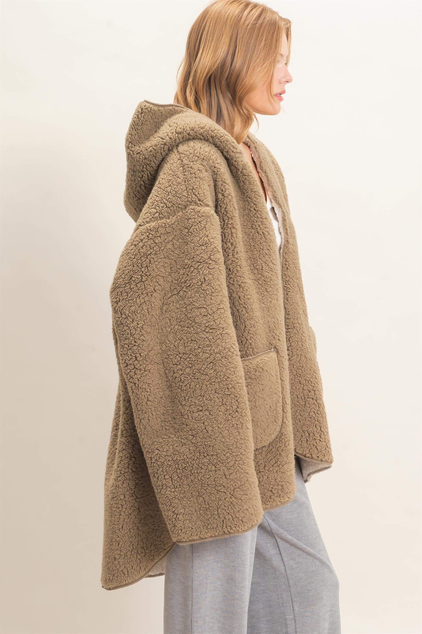 Wholesale Hooded Sherpa Jacket Coats & Jackets HF26E874 LIGHT OLIVE HYFVE