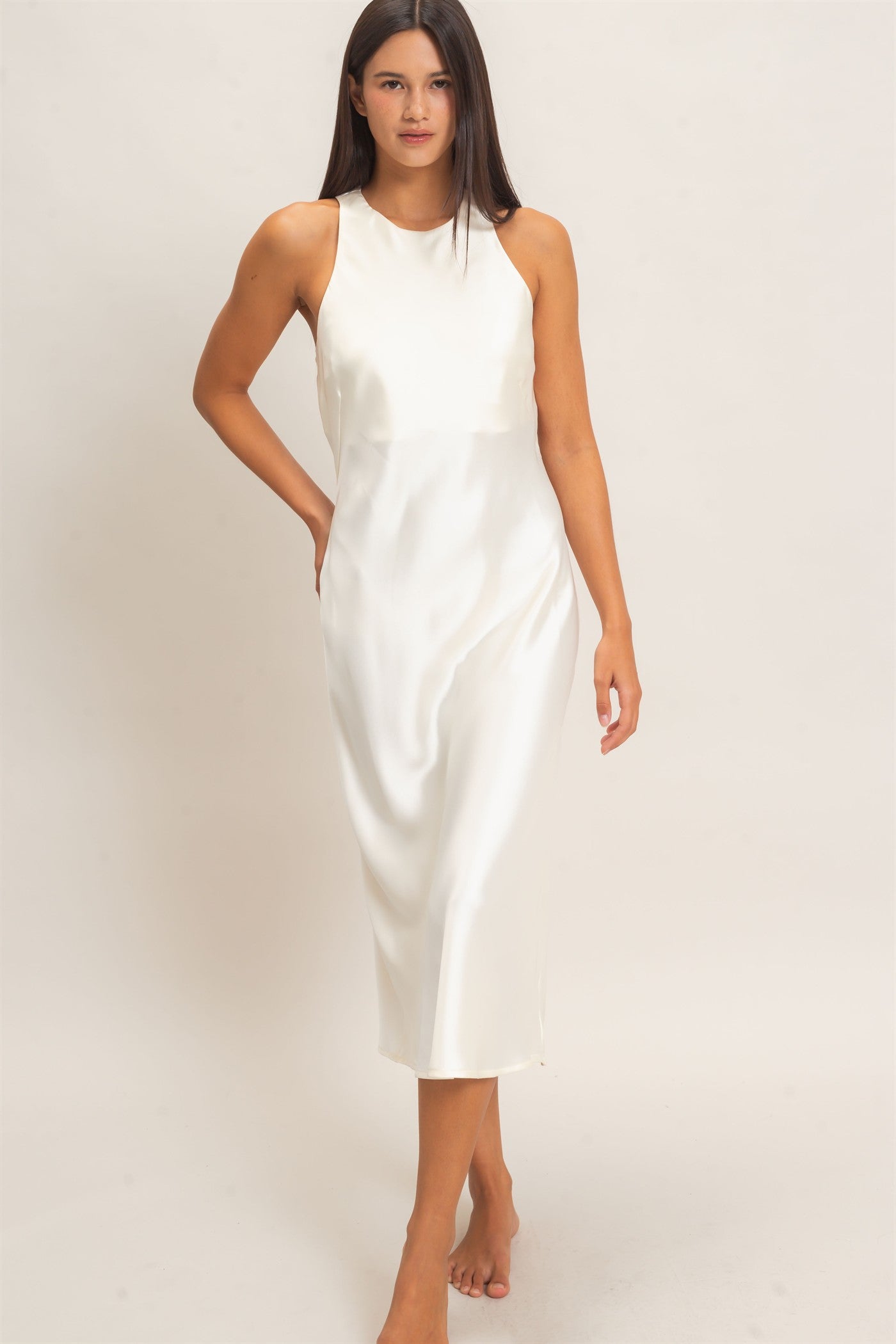 Wholesale Sleeveless Satin Midi Dress Dresses DZ26E257 CREAM DOUBLE ZERO