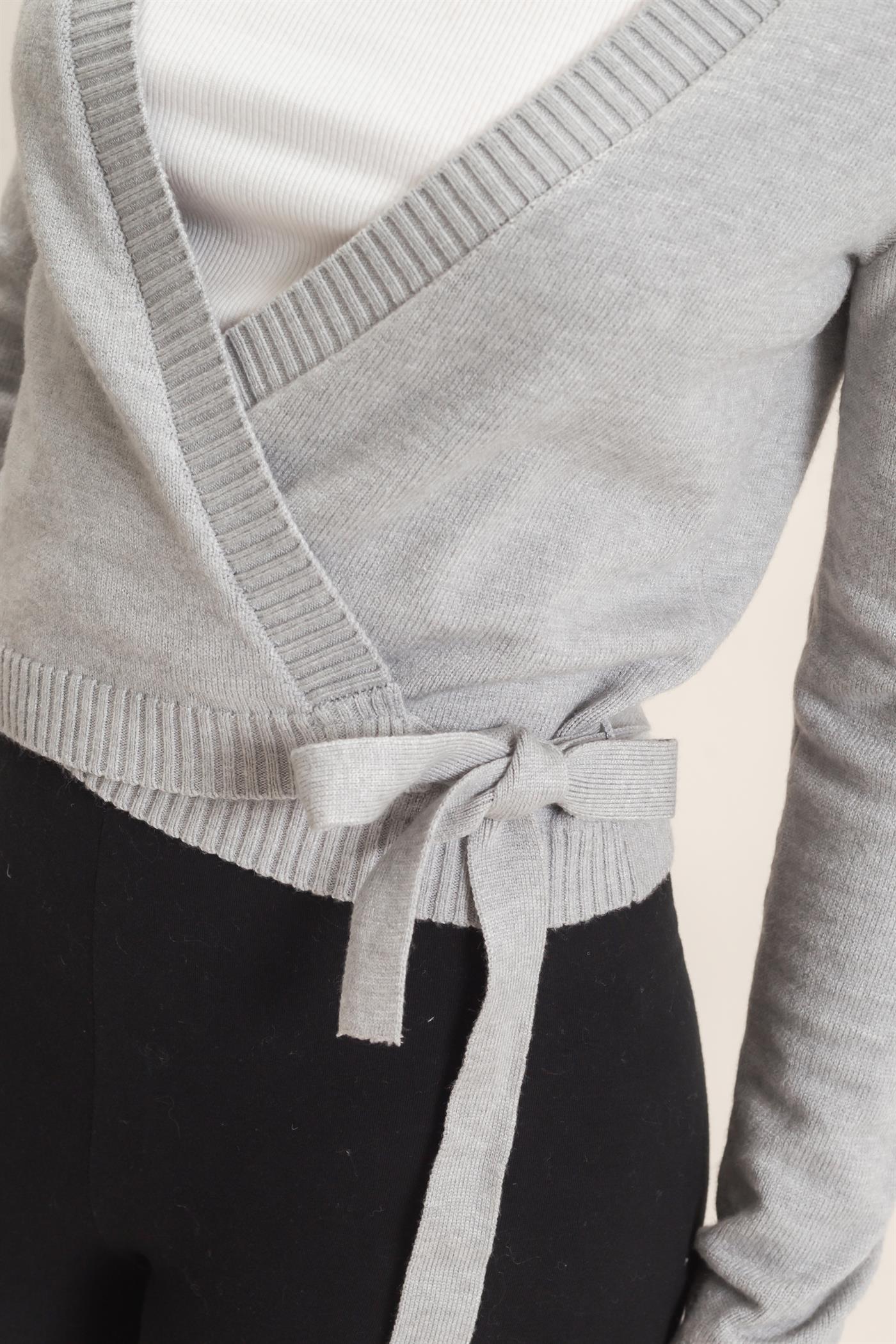 Wholesale Wrap Knit Cardigan Sweaters DZ26F393 HEATHER GRAY DOUBLE ZERO