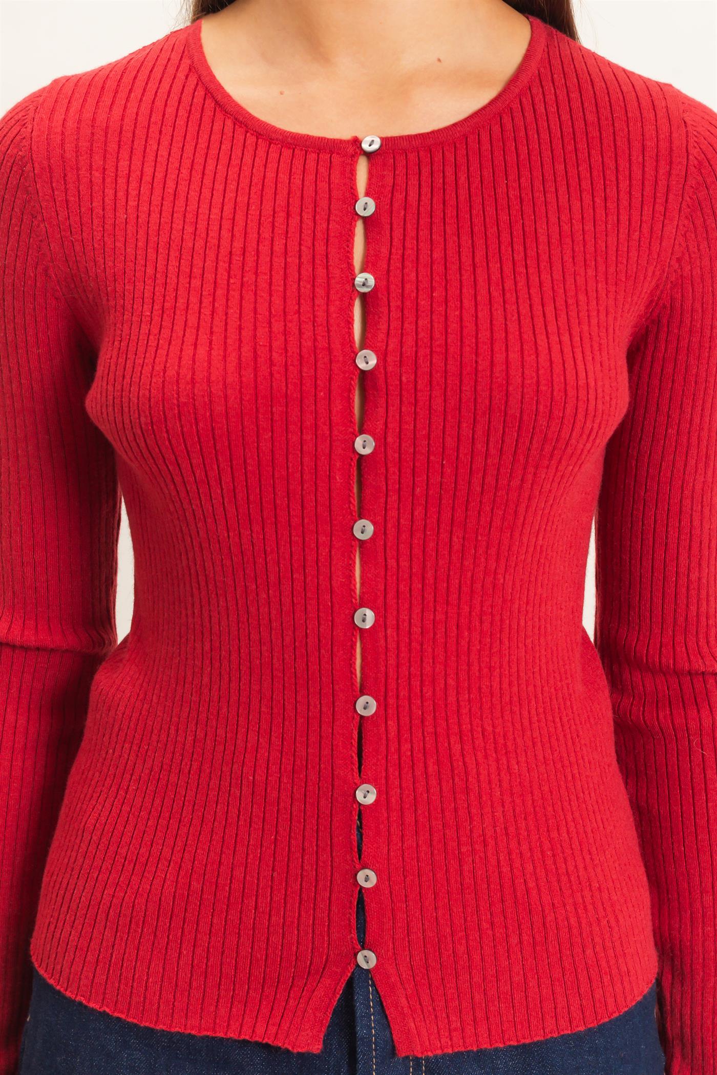 Wholesale Ribbed Button Front Cardigan Cardigans DZ26E322 DARK RED DOUBLE ZERO