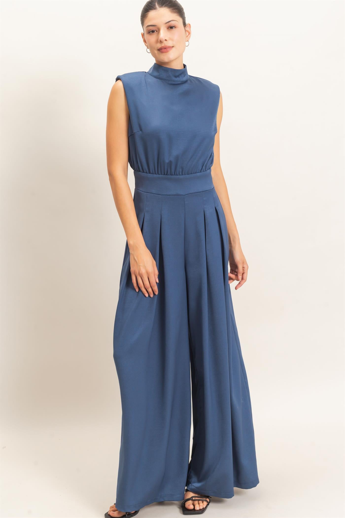Wholesale Sleeveless Mock Neck Jumpsuit Clothing HF26F209-D MIDNIGHT BLUE HYFVE