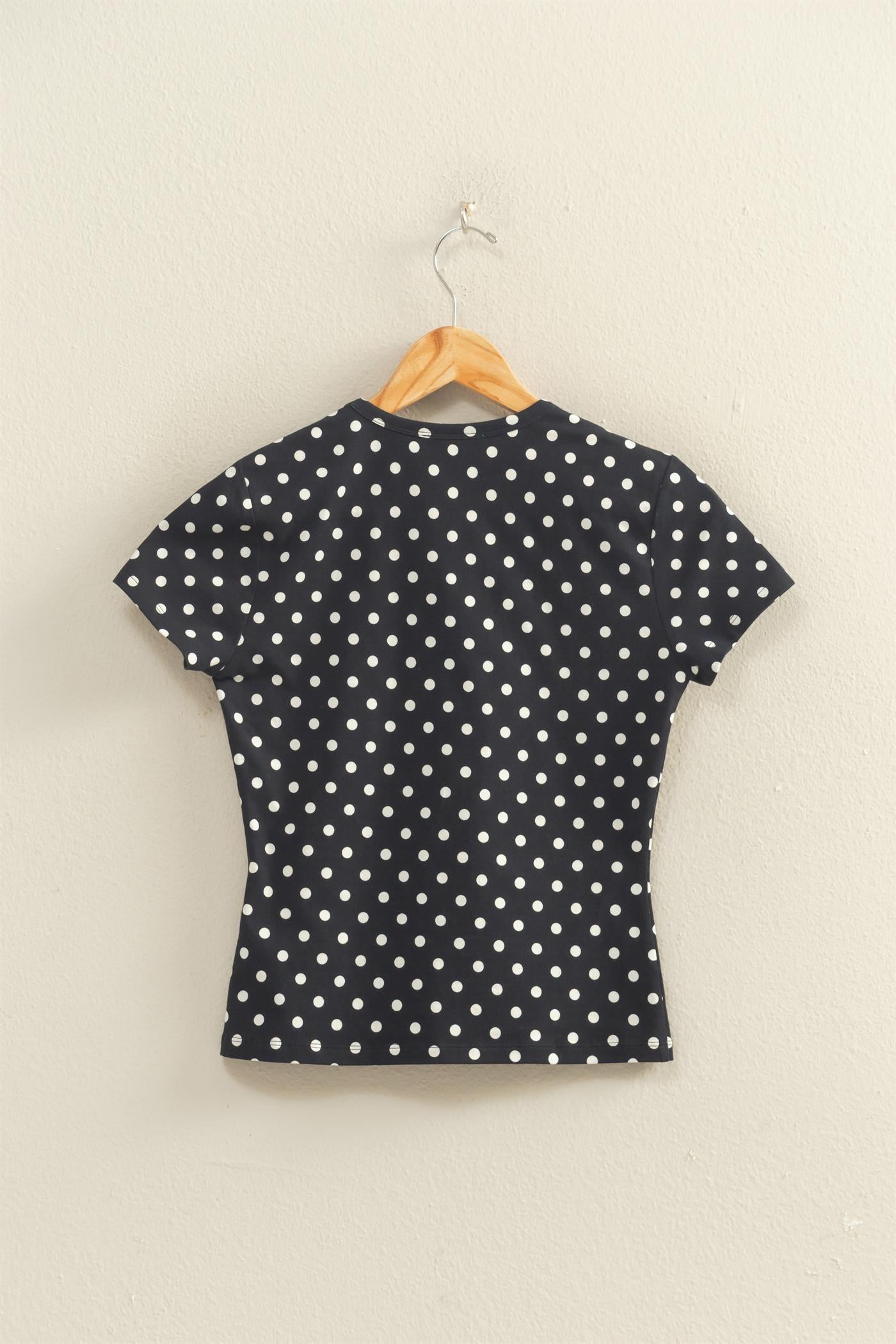 Wholesale Polka Dot Short Sleeve Crew Neck Top Clothing Tops DZ26C383 BLACK DOUBLE ZERO