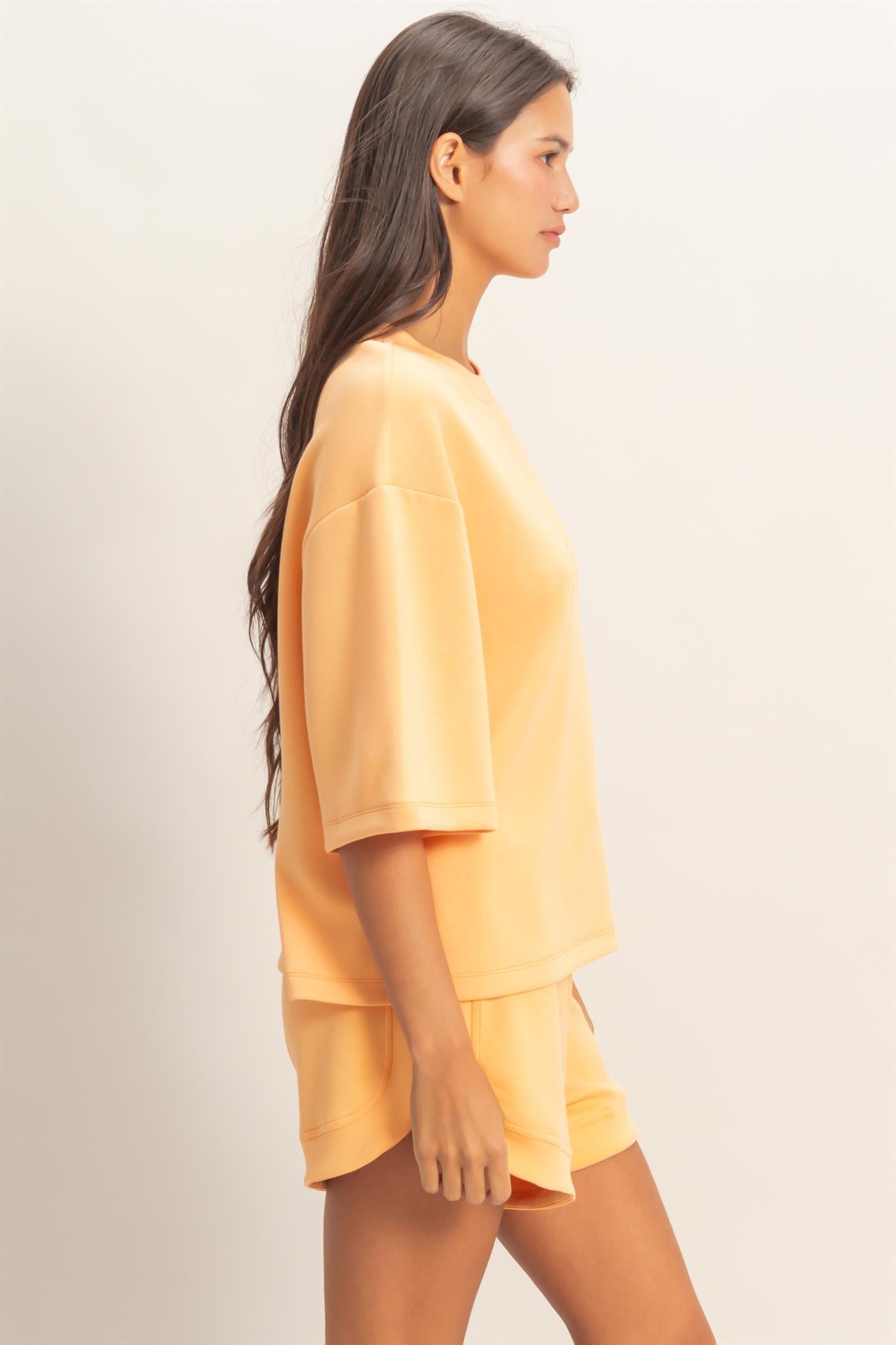 Wholesale Scuba Short Sleeve Boxy Top T-Shirts DZ26A271 APRICOT DOUBLE ZERO
