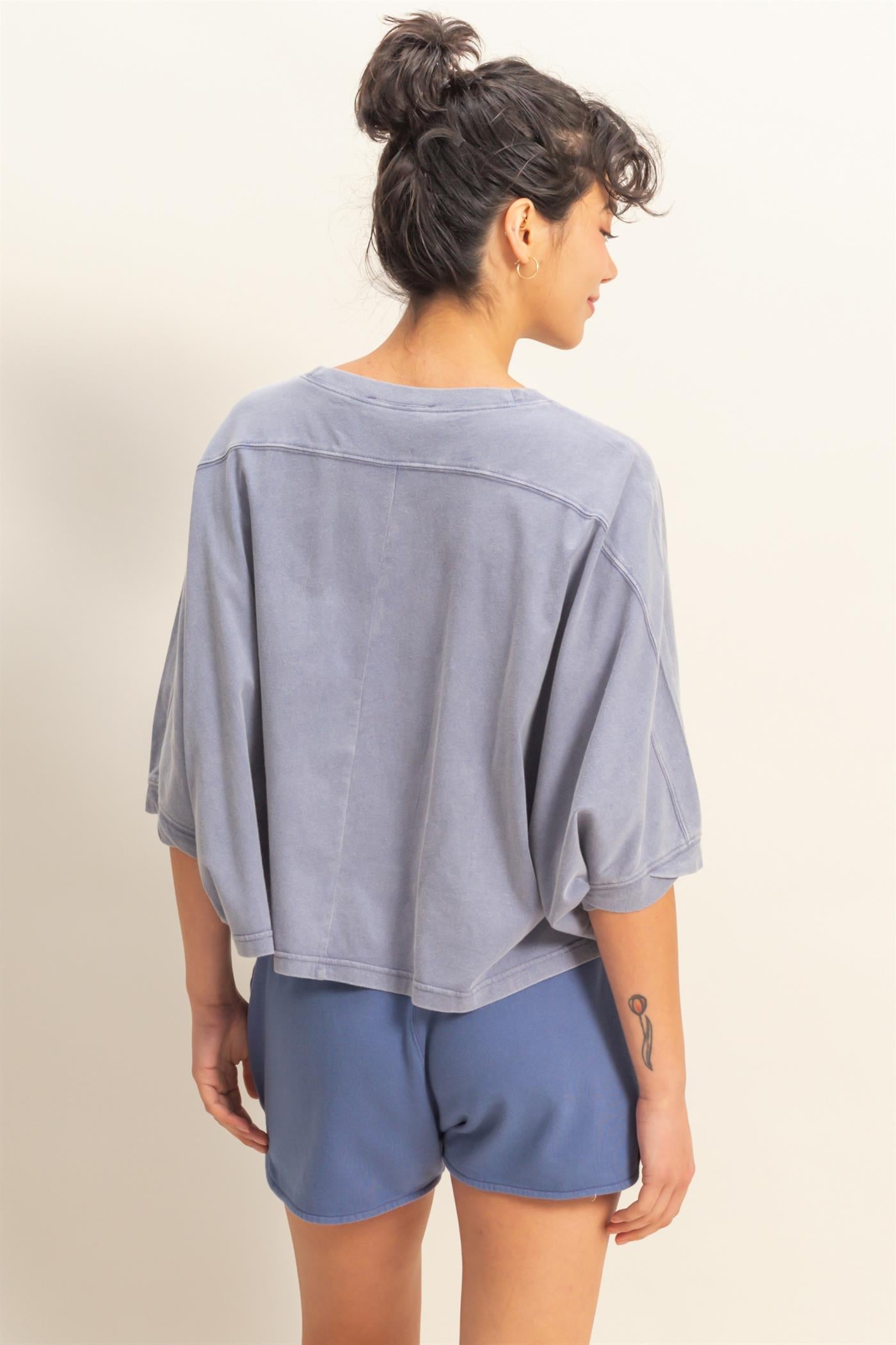 Wholesale Flowy Bat Wing Sleeves Knit Top Clothing Tops DZ25A797 DUSTY INDIGO DOUBLE ZERO