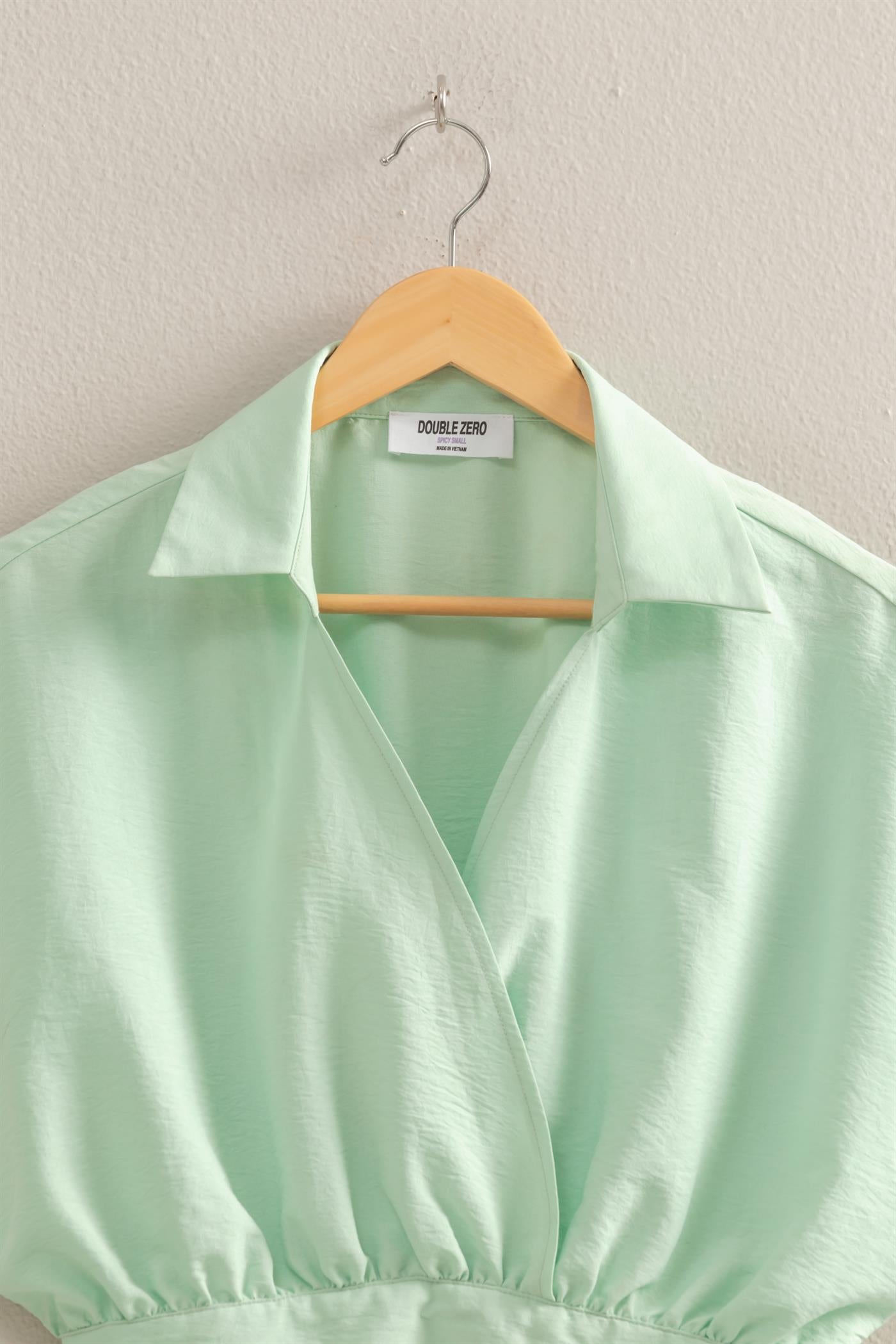 Wholesale Casual Batwing Sleeves Surplice Top Blouses DZ25C243 SAGE GREEN DOUBLE ZERO