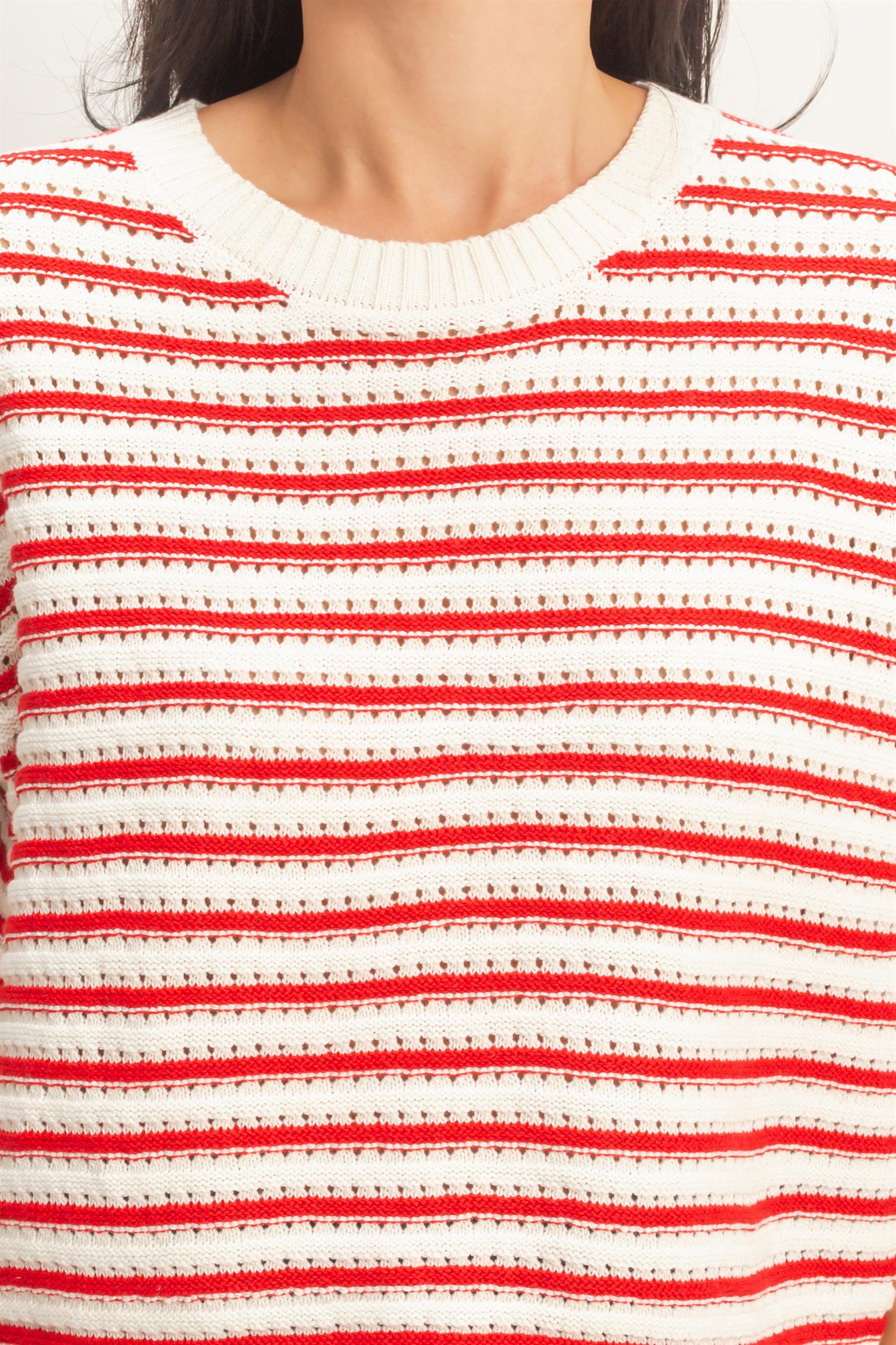 Wholesale Striped Sleeveless Crew Neck Top Sweaters DZ26A222 RED DOUBLE ZERO