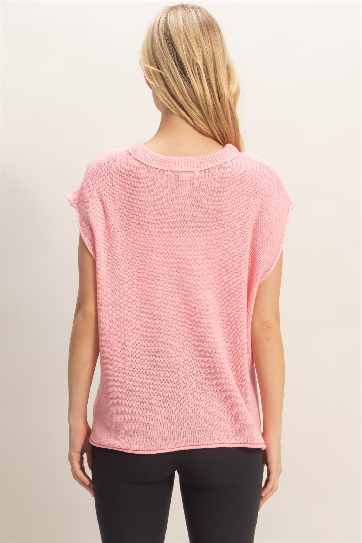 Wholesale Sleeveless Ribbed Knit Top Sweaters HF26A633 PINK HYFVE