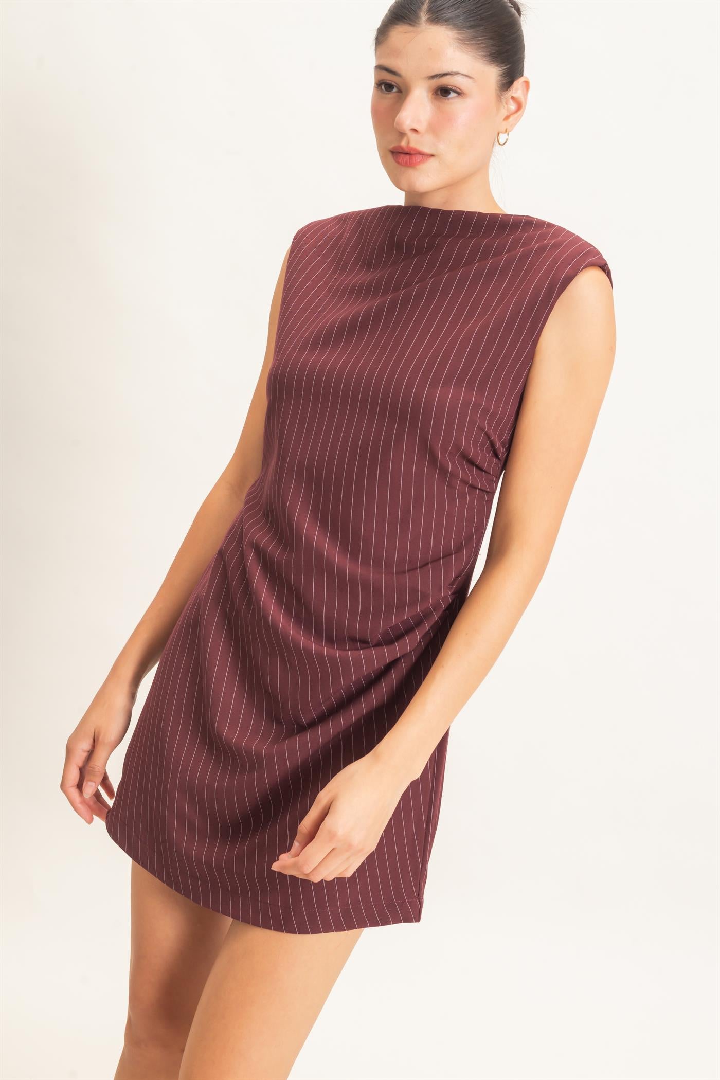Wholesale Pin Stripe Sheath Dress Dresses HF26E374 BURGUNDY HYFVE