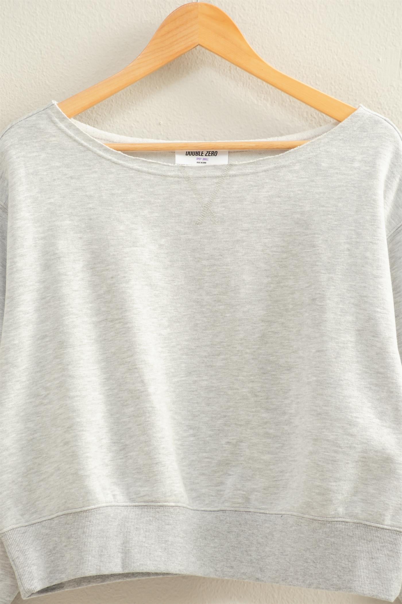 Wholesale Boatneck Long Sleeve Pullover Sweatshirt Sweatshirts DZ25E407 HEATHER GRAY DOUBLE ZERO