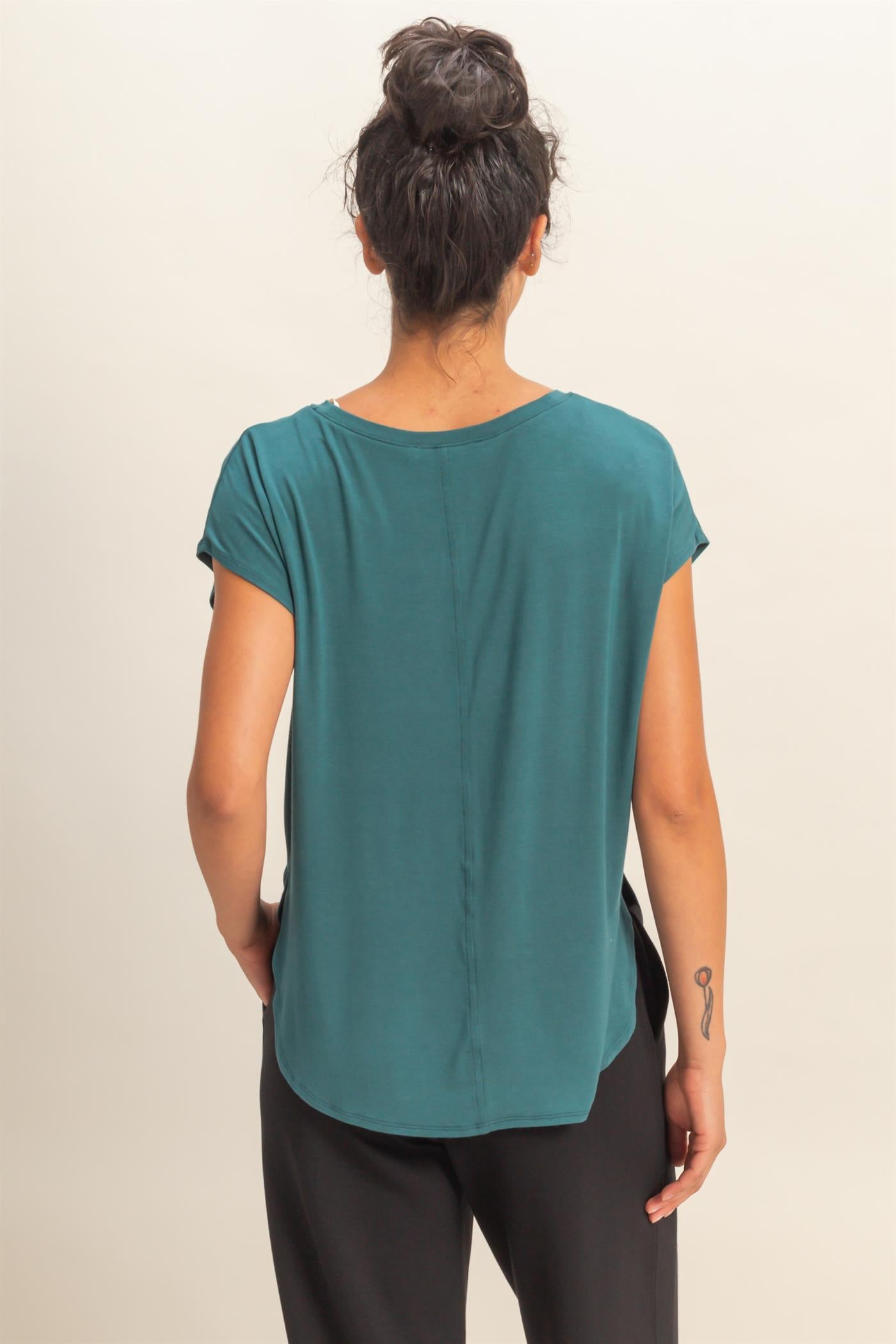 Wholesale Relaxed Dolman Short Sleeve  Round Neck Top Shirts DZ26A270 DARK TEAL DOUBLE ZERO