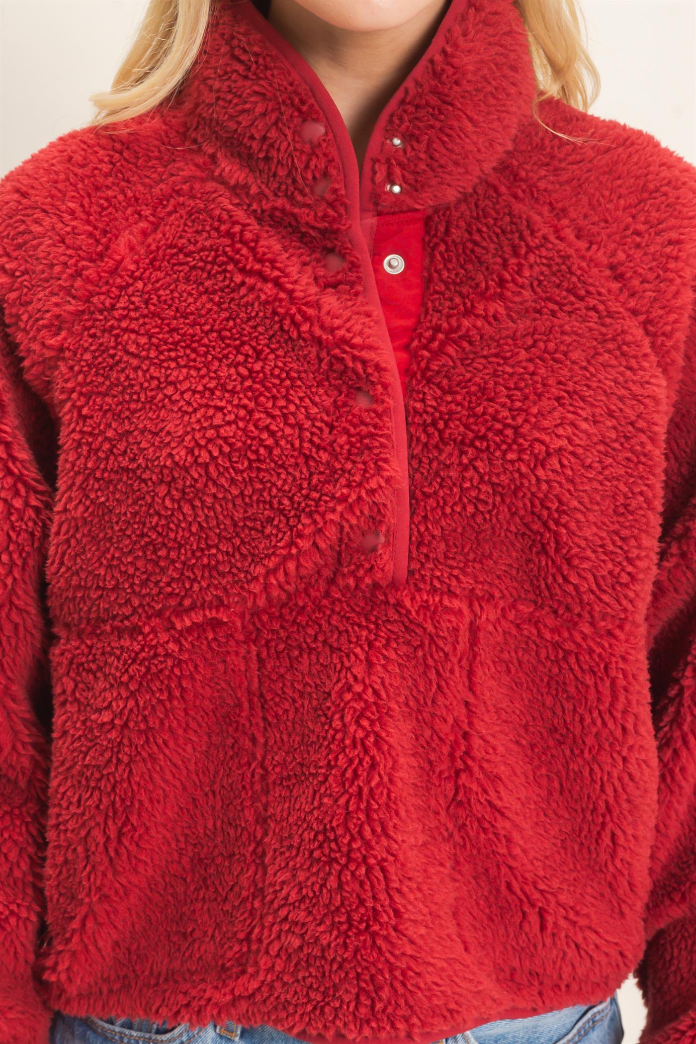 Wholesale Half-Zip Sherpa Jacket Sweatshirts HF26F130-D BURGUNDY HYFVE