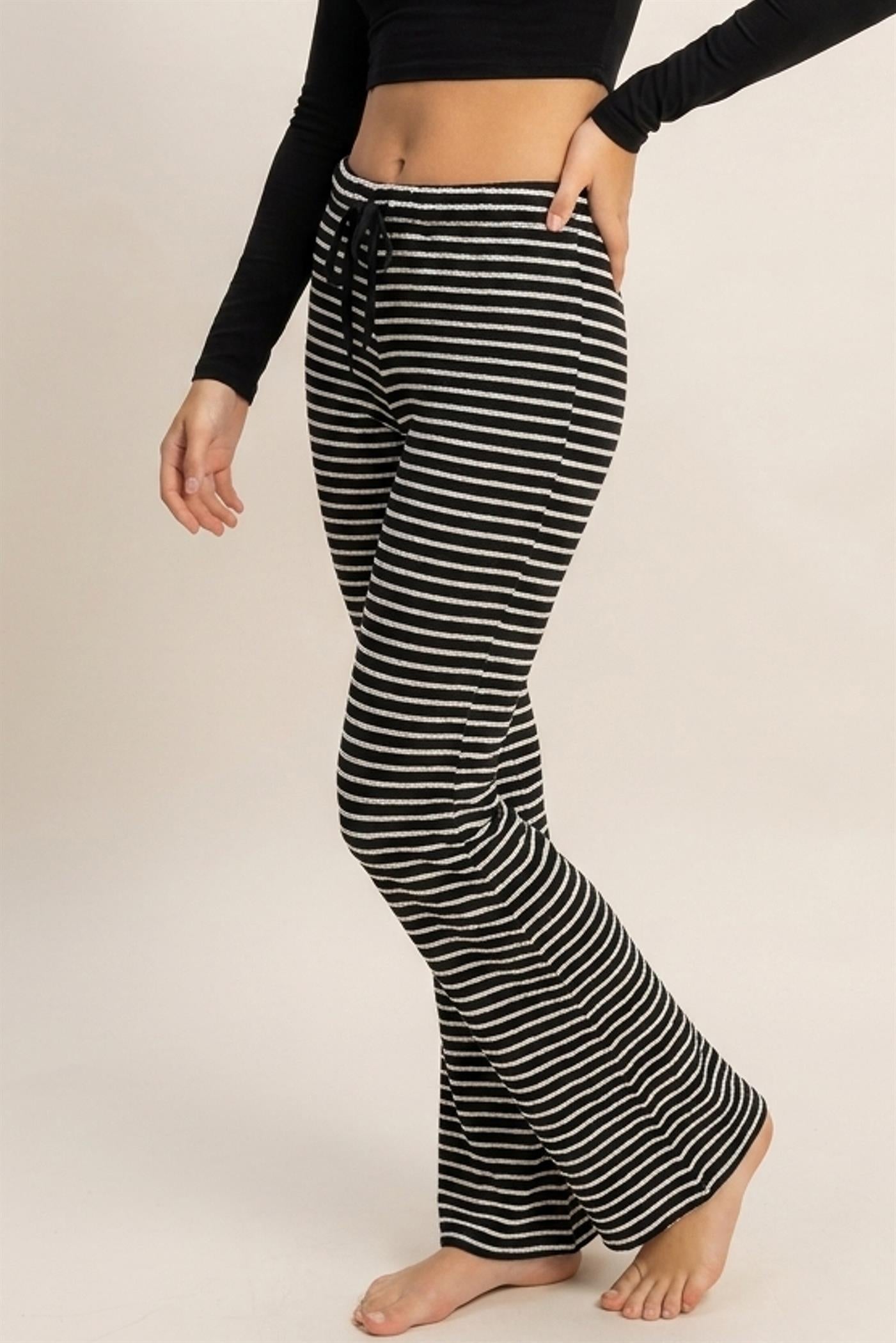 Wholesale Striped Wide Leg Pants Pants HF27A424 BLACK HYFVE