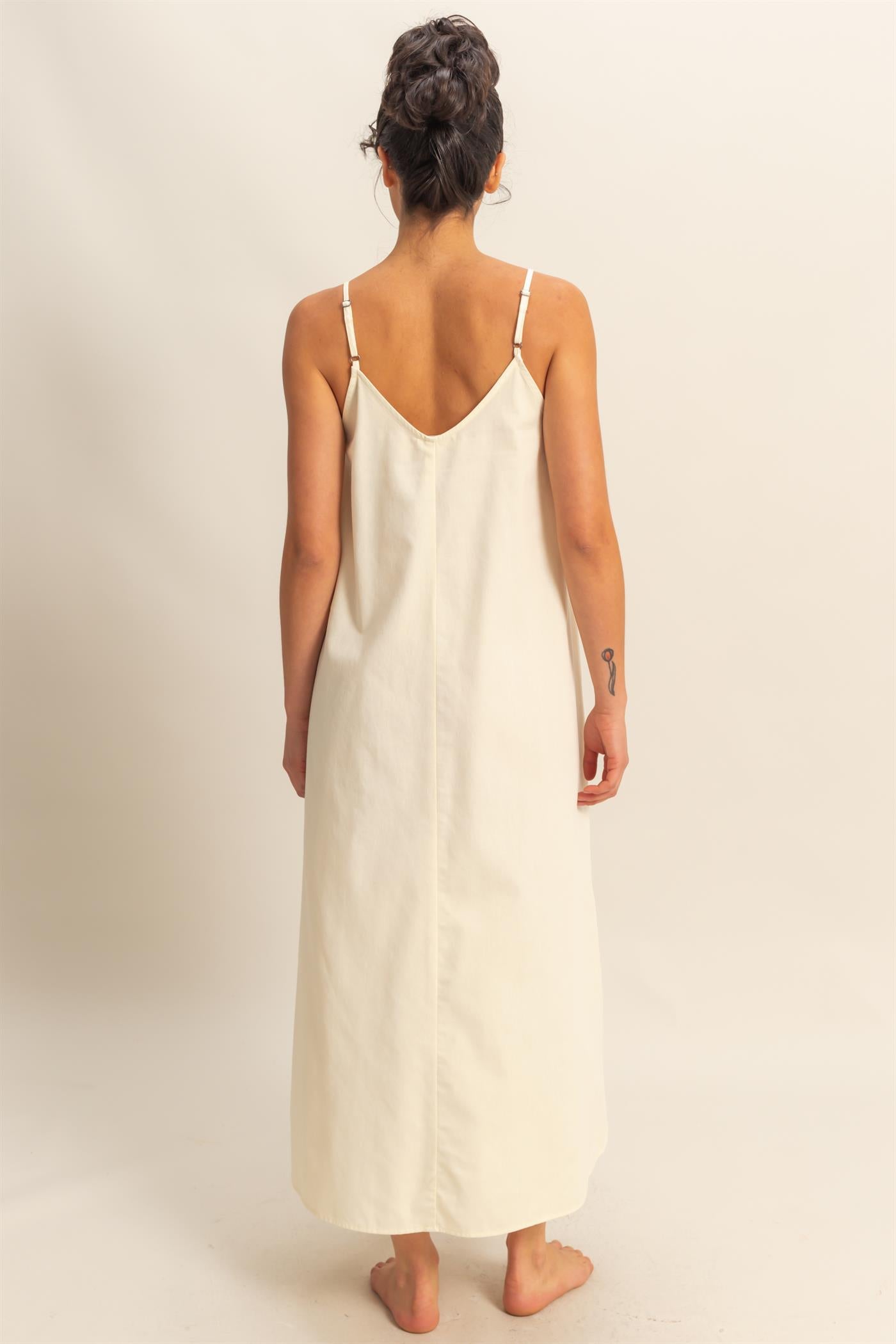 Wholesale Dyed V-Neck Loose Maxi Dress Dresses DZ24C964 CREAM DOUBLE ZERO