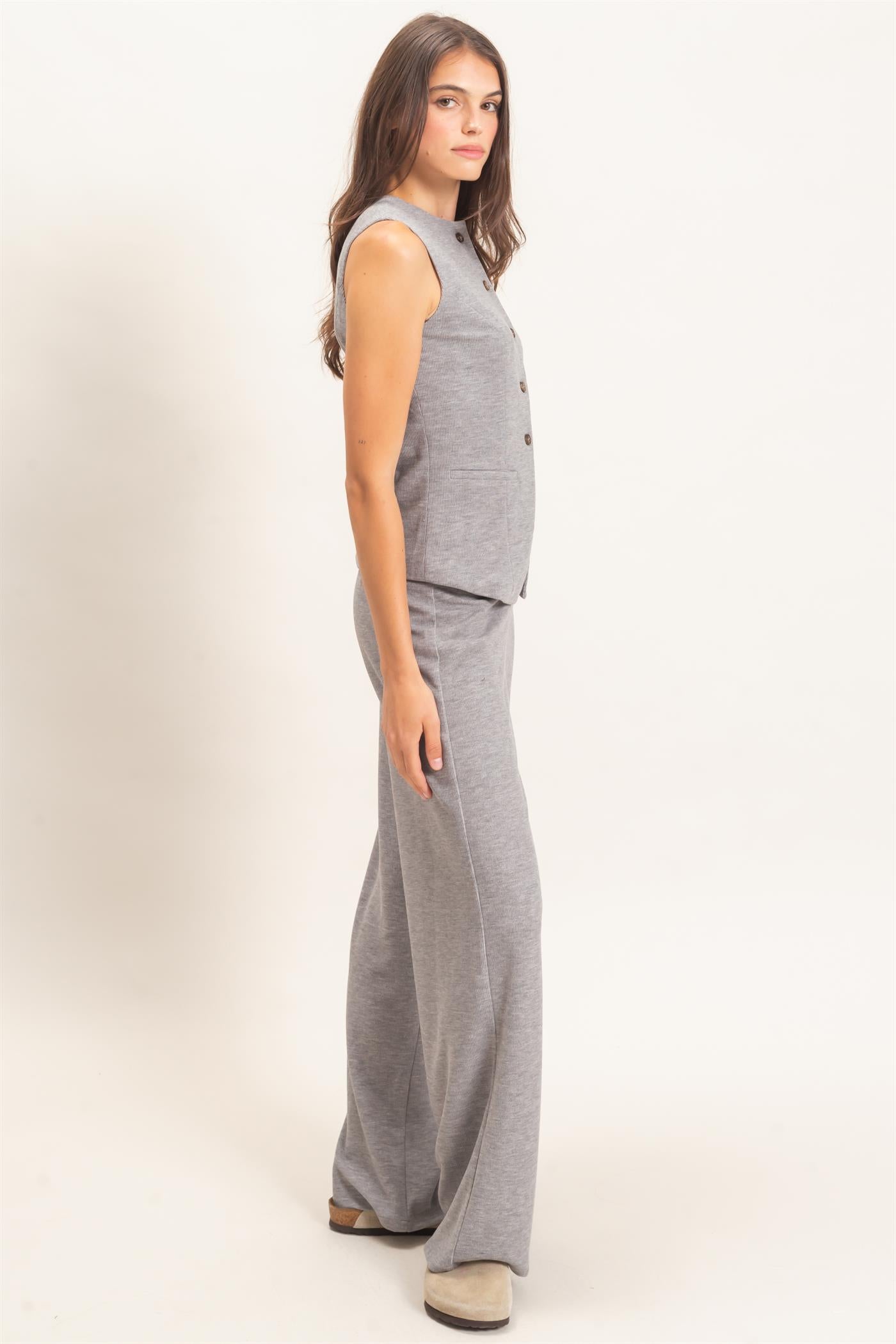 Wholesale Button-Up Vest And Pant Set Clothing HF26F226-SET-D GRAY HYFVE