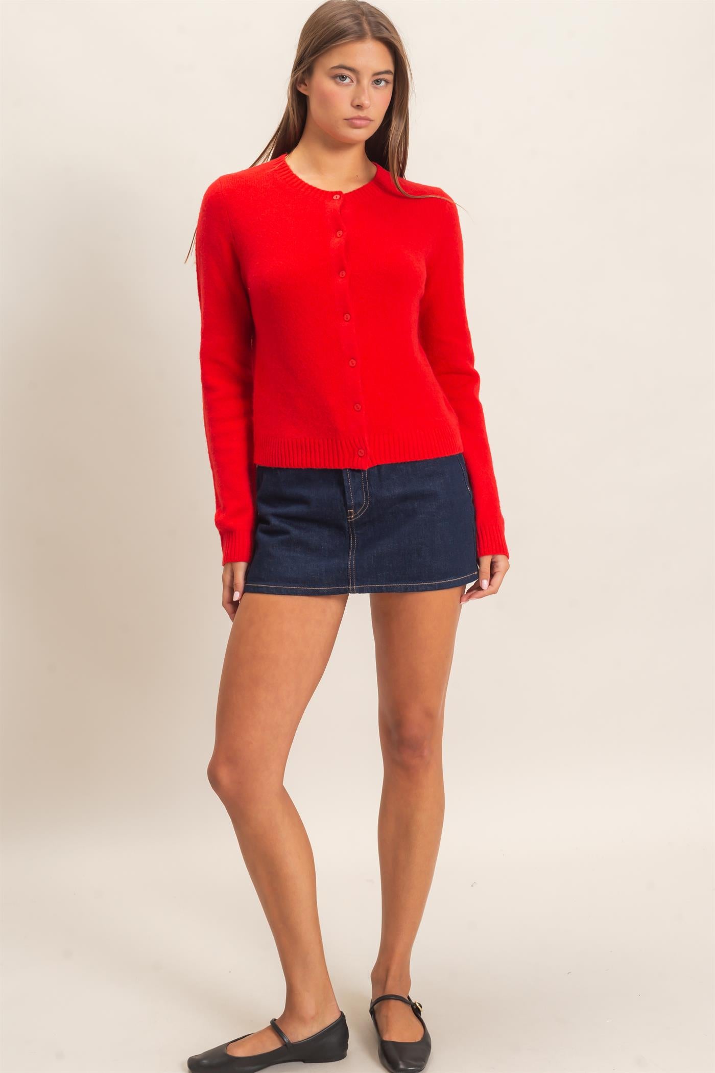 Wholesale Crew Neck Cardigan Cardigans DZ26E119 RED DOUBLE ZERO