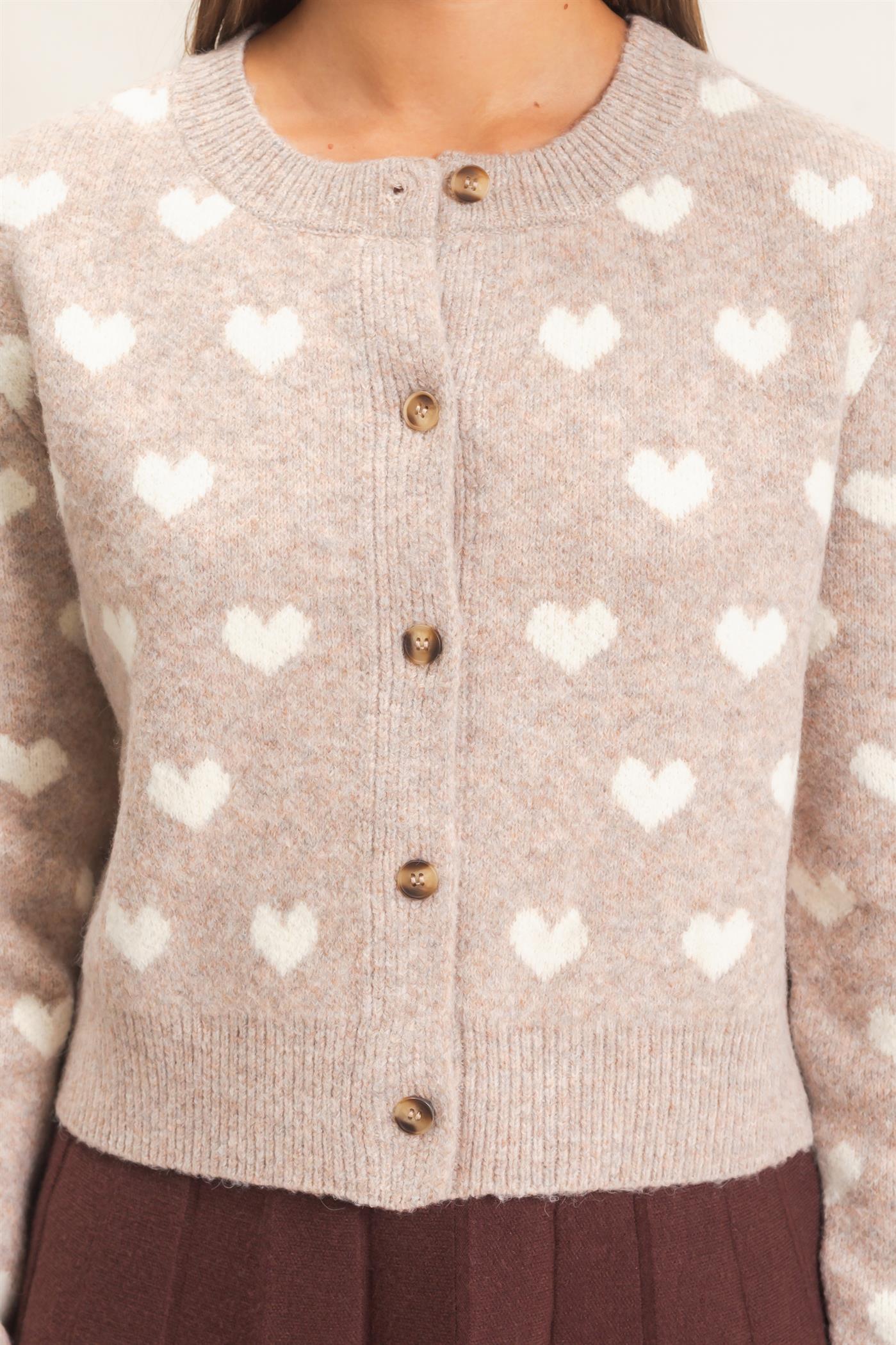 Wholesale Heart Pattern Cardigan Cardigans DZ26E320 TAUPE DOUBLE ZERO