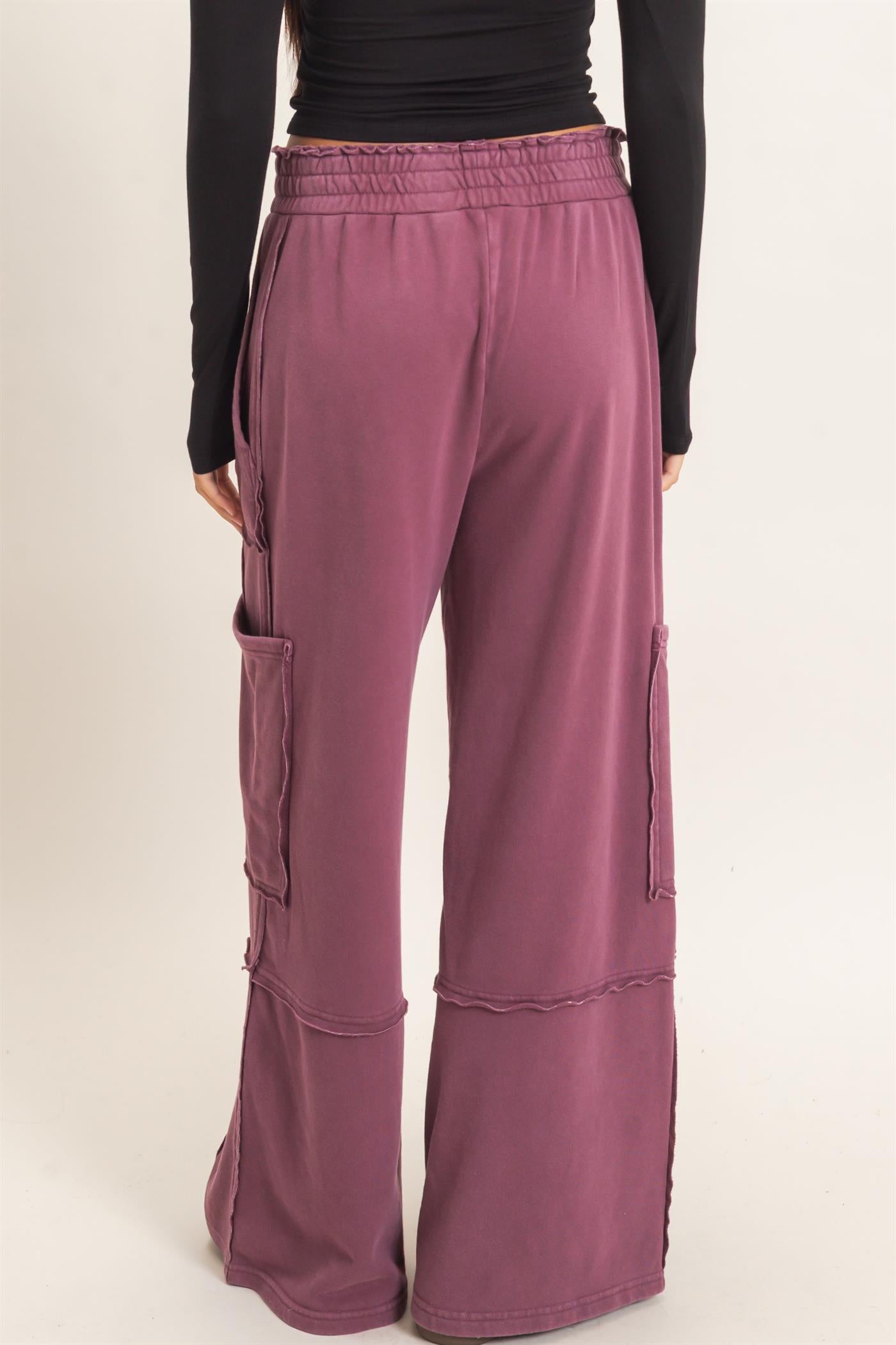 Wholesale Mineral Wash Cargo Pocket Pants Pants DZ26C963 DARK CHERRY DOUBLE ZERO