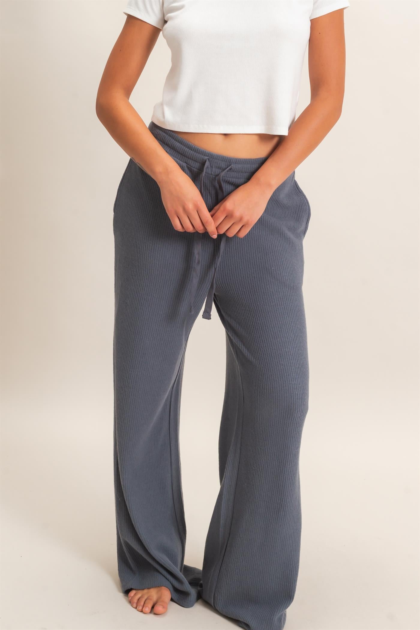 Wholesale Brushed Waffle Drawstring Pants Pants DZ26F313 DARK GRAY DOUBLE ZERO