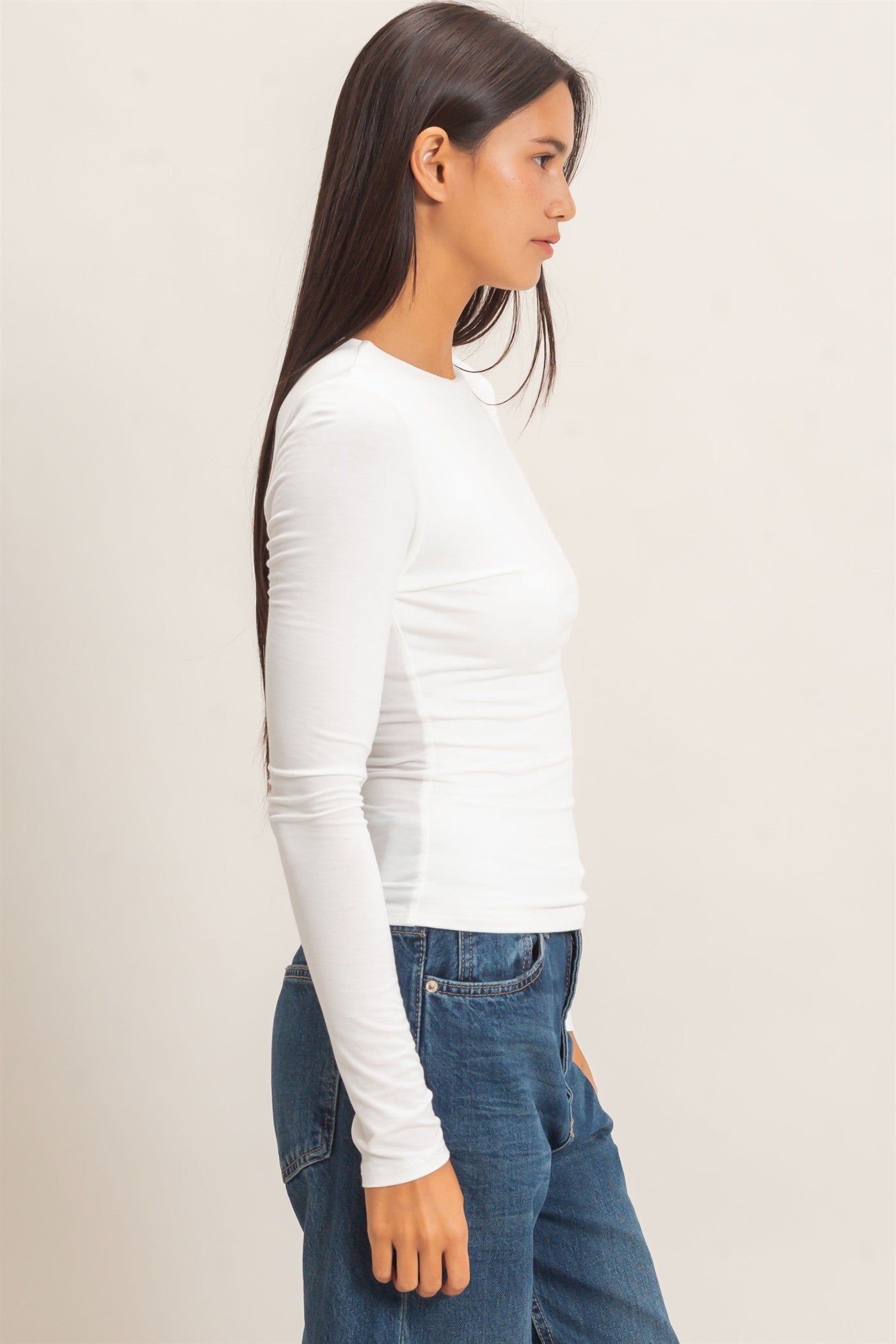 Wholesale Crew Neck Long Sleeve Top Clothing Tops DZ26E978 OFF WHITE DOUBLE ZERO