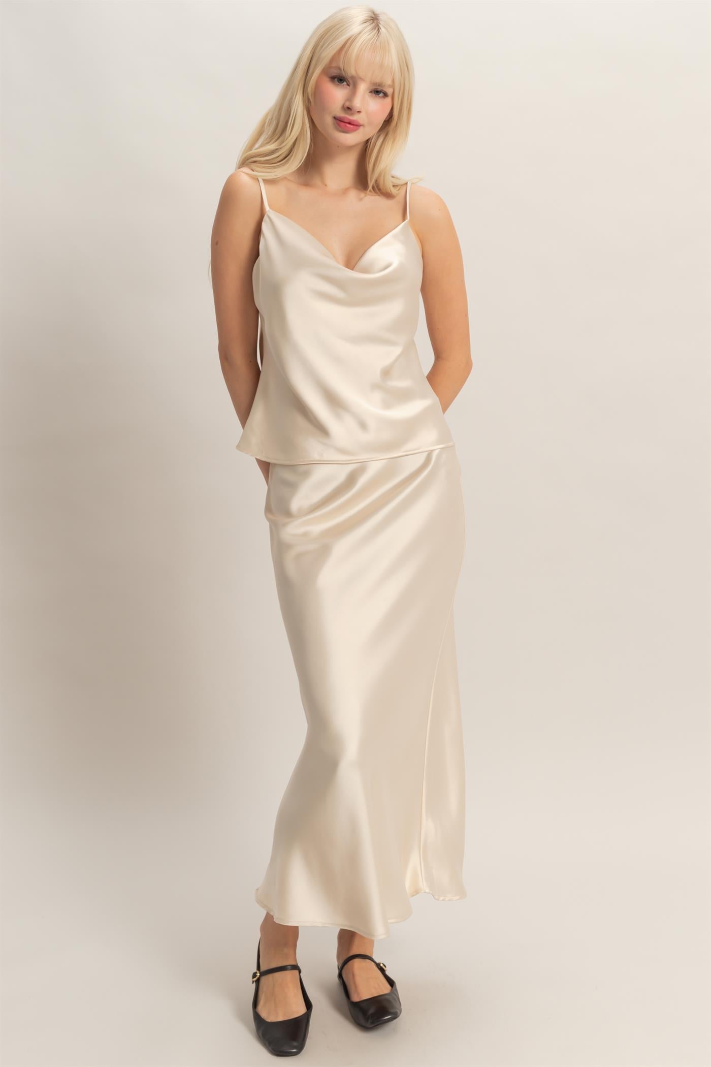 Wholesale Cowl Neck Satin Cami Top Clothing Tops DZ26A277 ALPACA DOUBLE ZERO