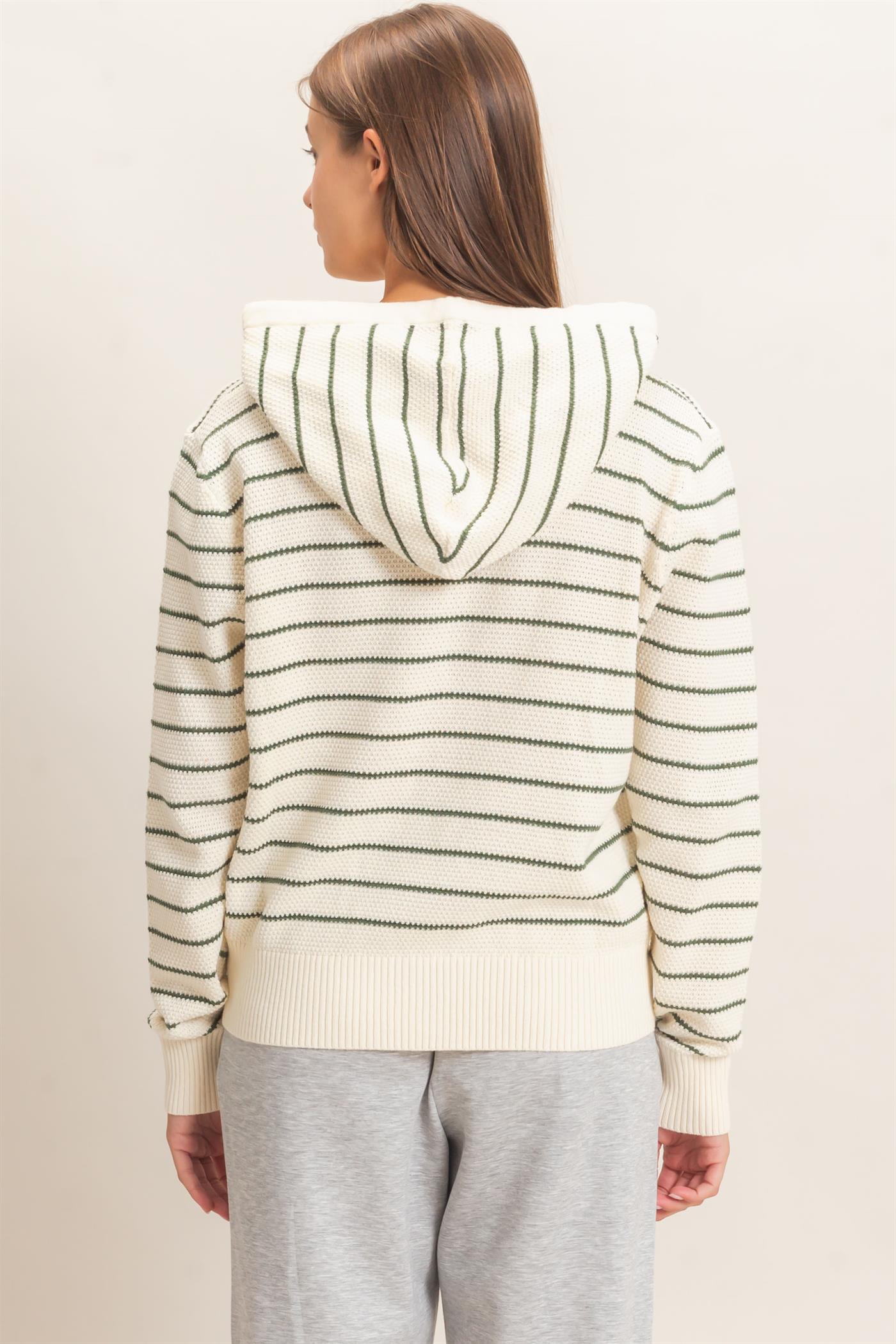 Wholesale Striped Hooded Sweater Hoodies DZ26C972 DARK GREEN DOUBLE ZERO