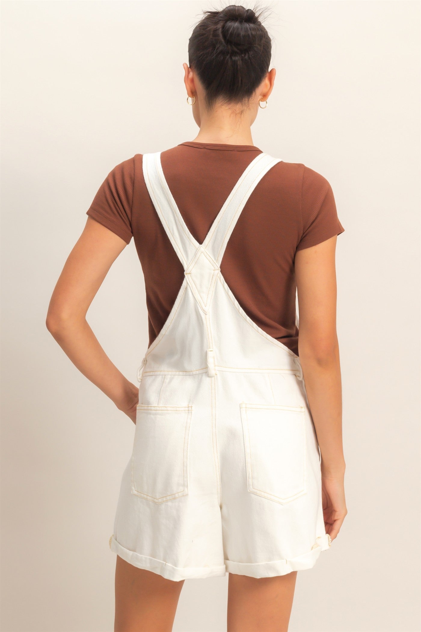 Wholesale Denim Cross Back Overalls Clothing HF26A571 WHITE DENIM HYFVE