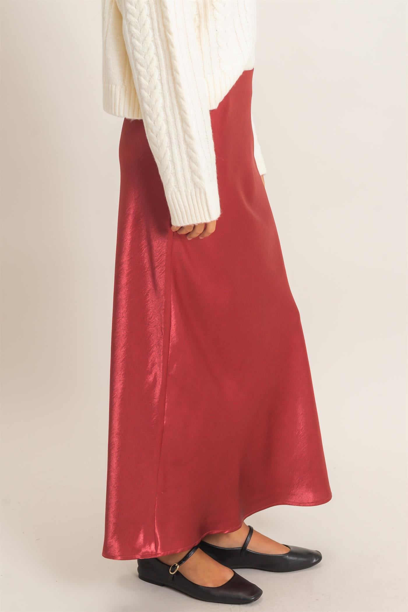 Wholesale Satin Midi Skirt Skirts DZ26C962 DARK RED DOUBLE ZERO