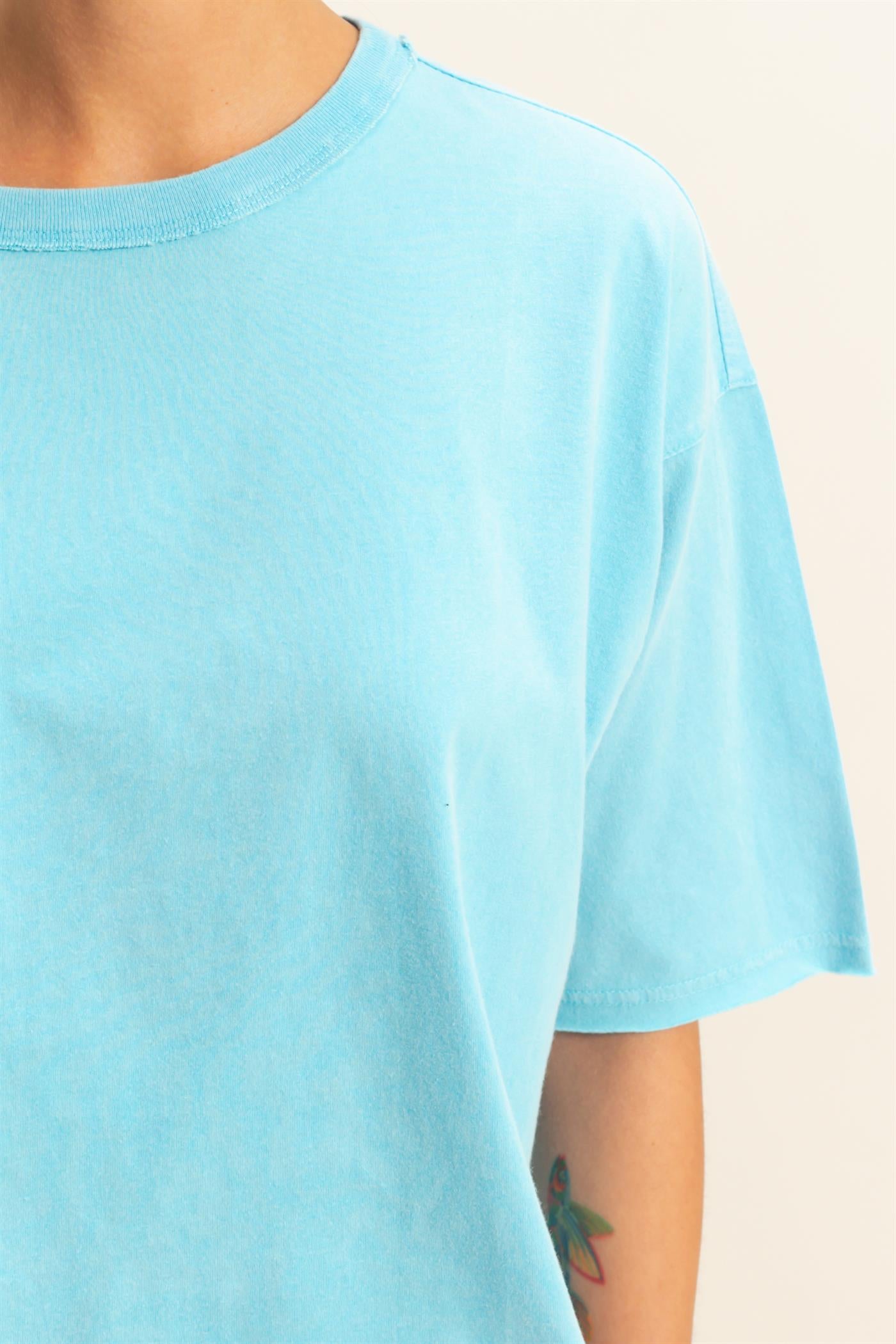 Wholesale Drop Shoulder Crew Neck Wide Fit Tee Clothing Tops DZ25A757 DUSTY INDIGO DOUBLE ZERO