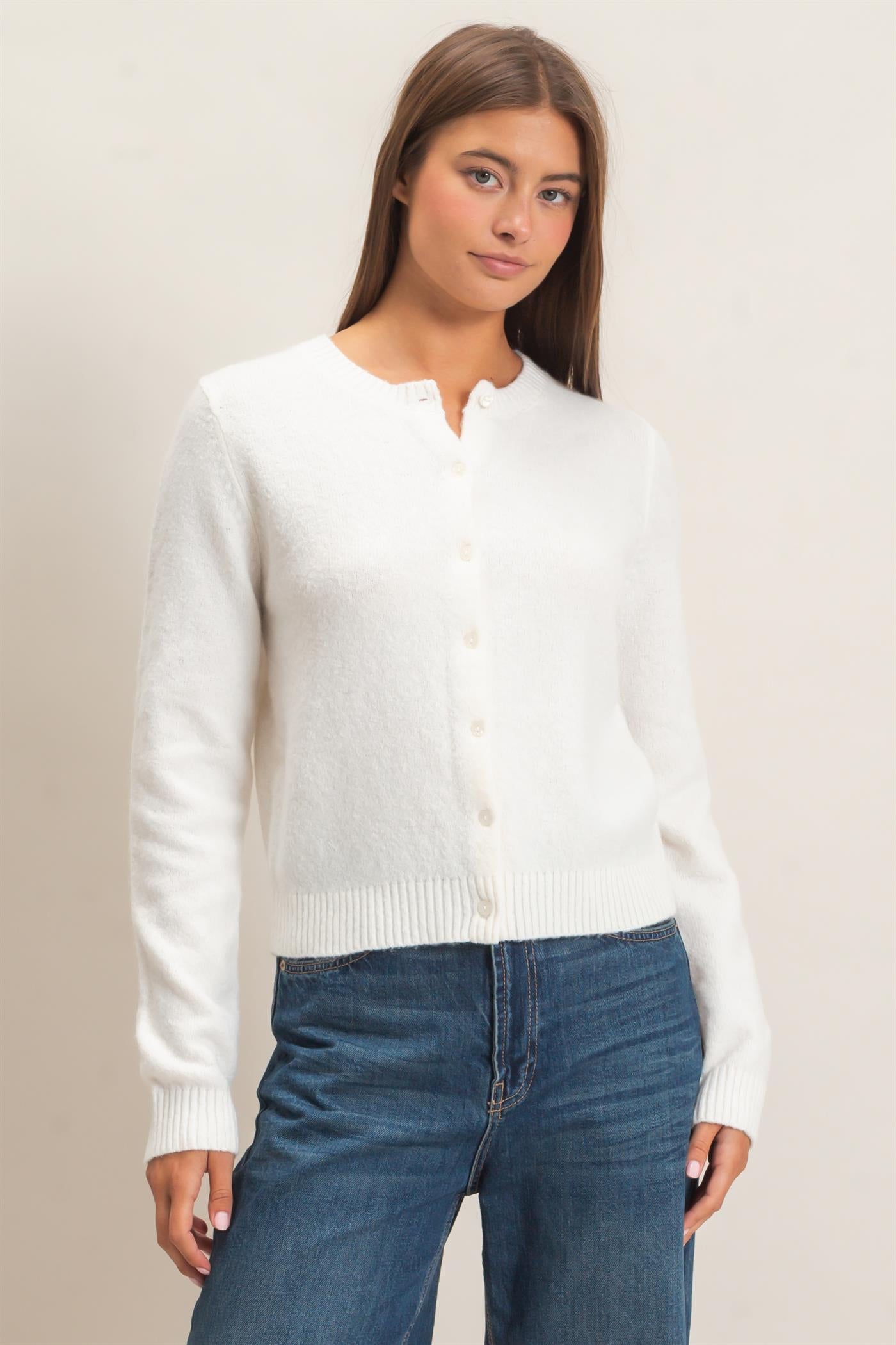 Wholesale Crew Neck Cardigan Cardigans DZ26E119 WHIP CREAM DOUBLE ZERO