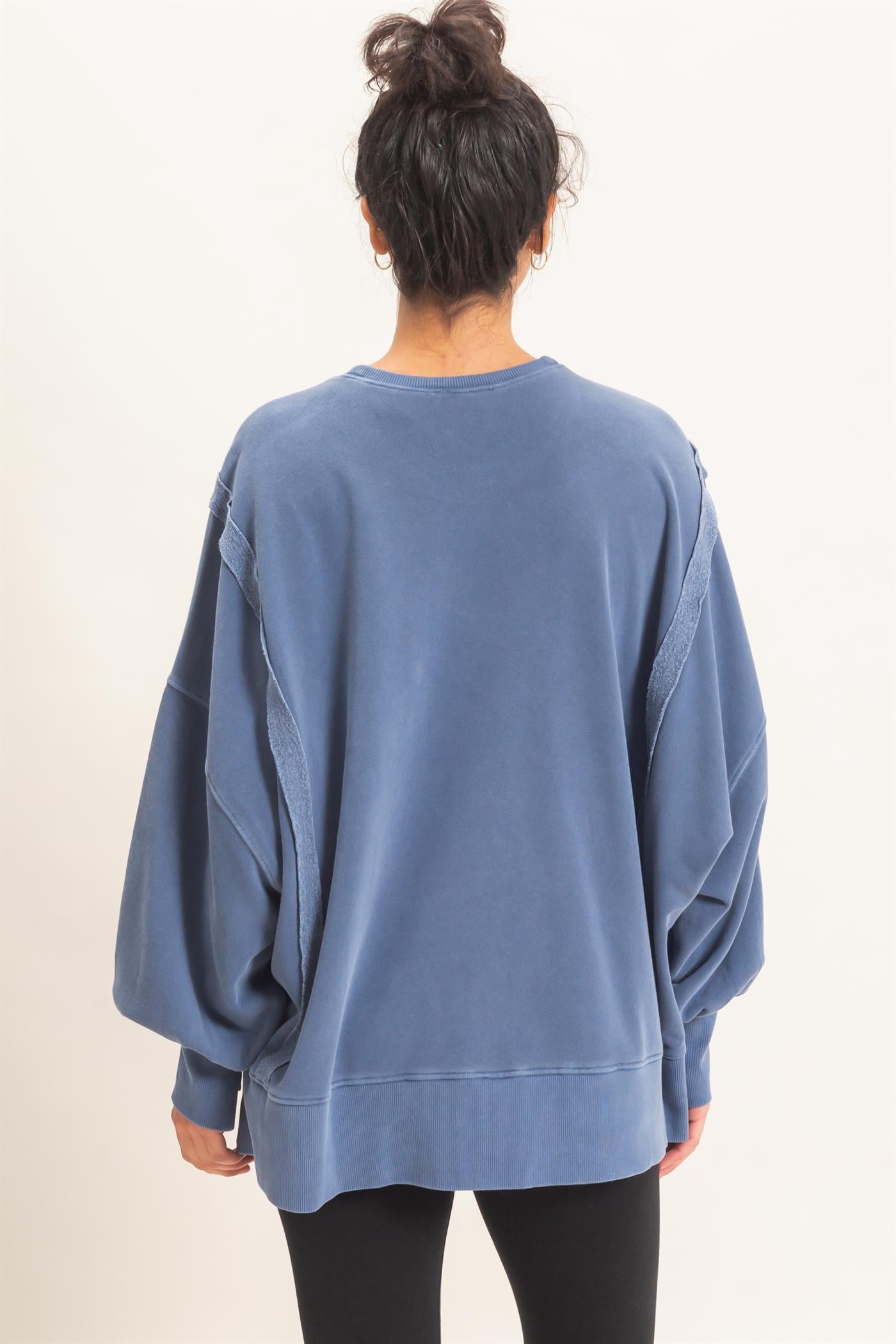 Wholesale Pigment  Dye Oversized Raw Edge Sweatshirt Sweatshirts DZ26C737 NAVY DOUBLE ZERO