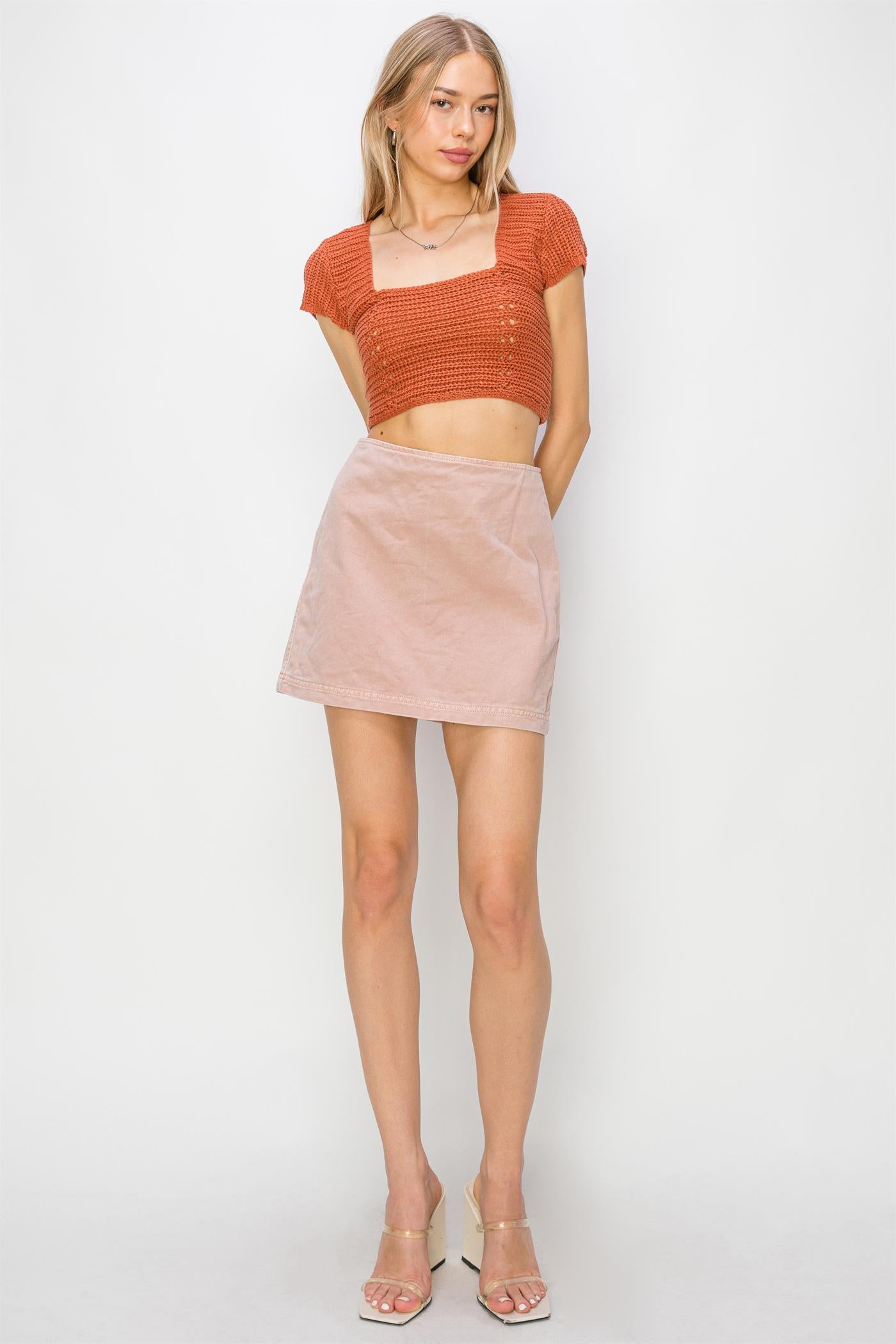 Wholesale Square Neck Cap Sleeve Top Clothing Tops DZ24A868 BAKED CLAY DOUBLE ZERO