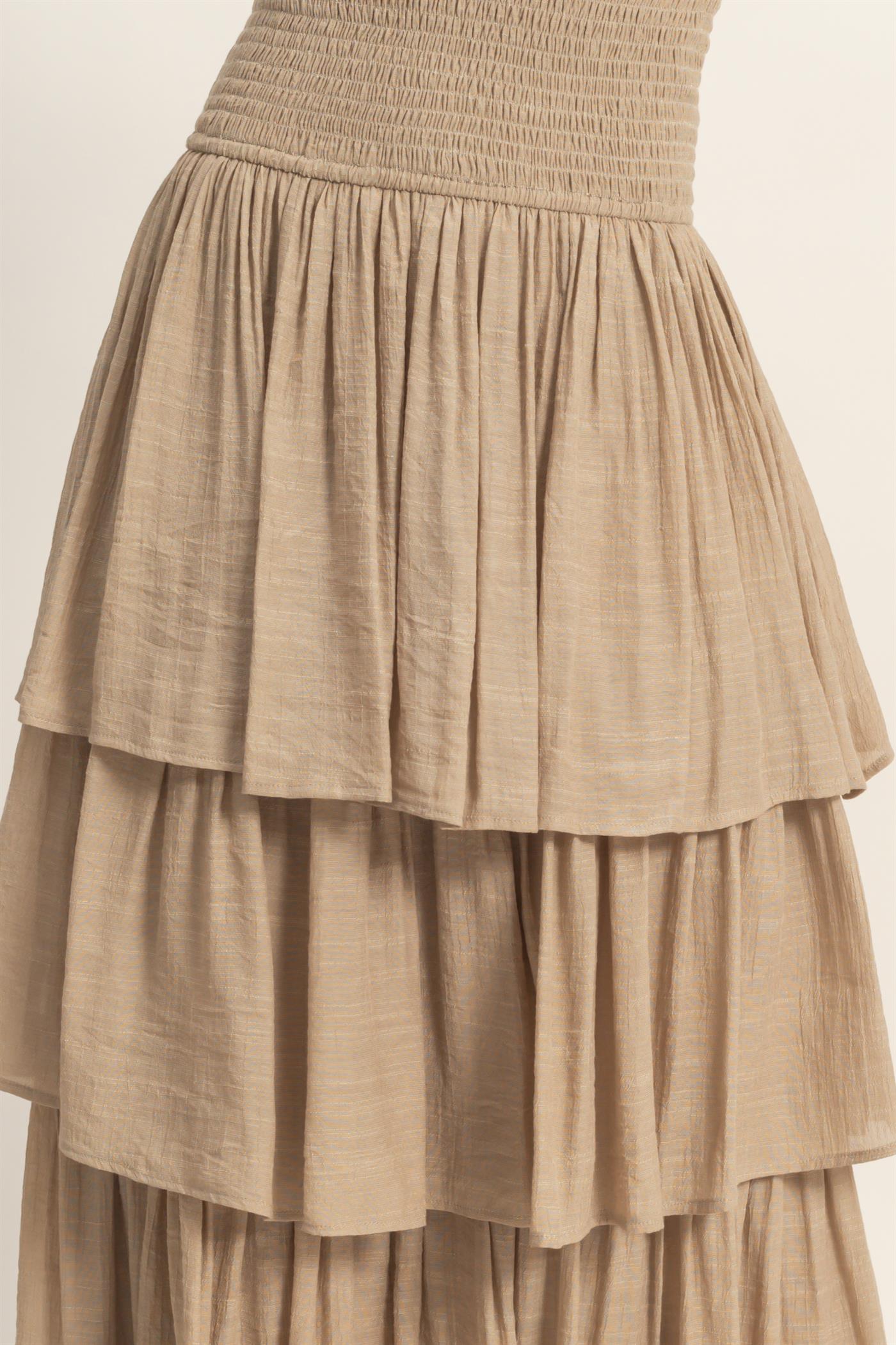 Wholesale Tiered Smocked Waist Skirt Skirts HF26C188-D TAUPE HYFVE