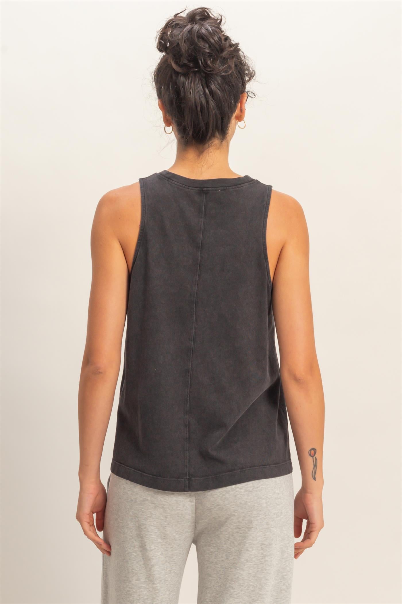 Wholesale Mineral Washed Sleeveless Top Clothing Tops DZ26A739 BLACK DOUBLE ZERO
