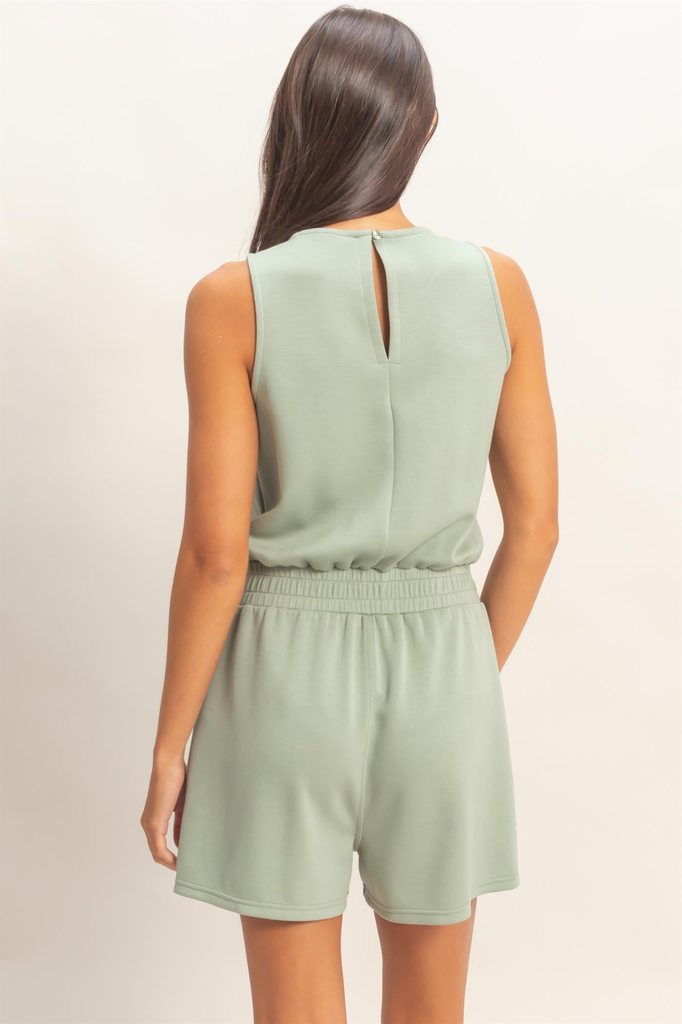 Wholesale Drawstring Waist Sleeveless Romper Clothing DZ26C732 SAGE GREEN DOUBLE ZERO