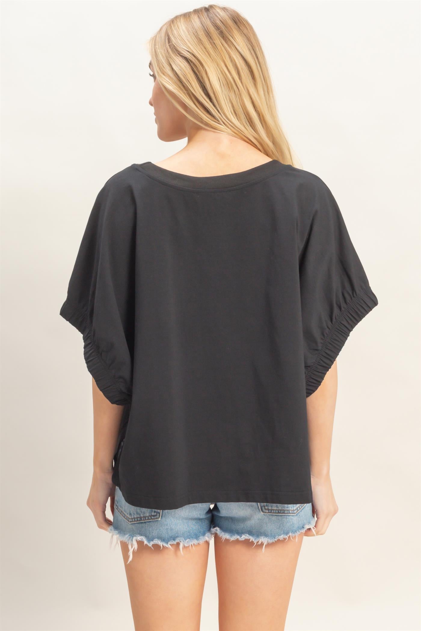 Wholesale Oversized Elastic Cuff Top T-Shirts HF26C082 BLACK HYFVE
