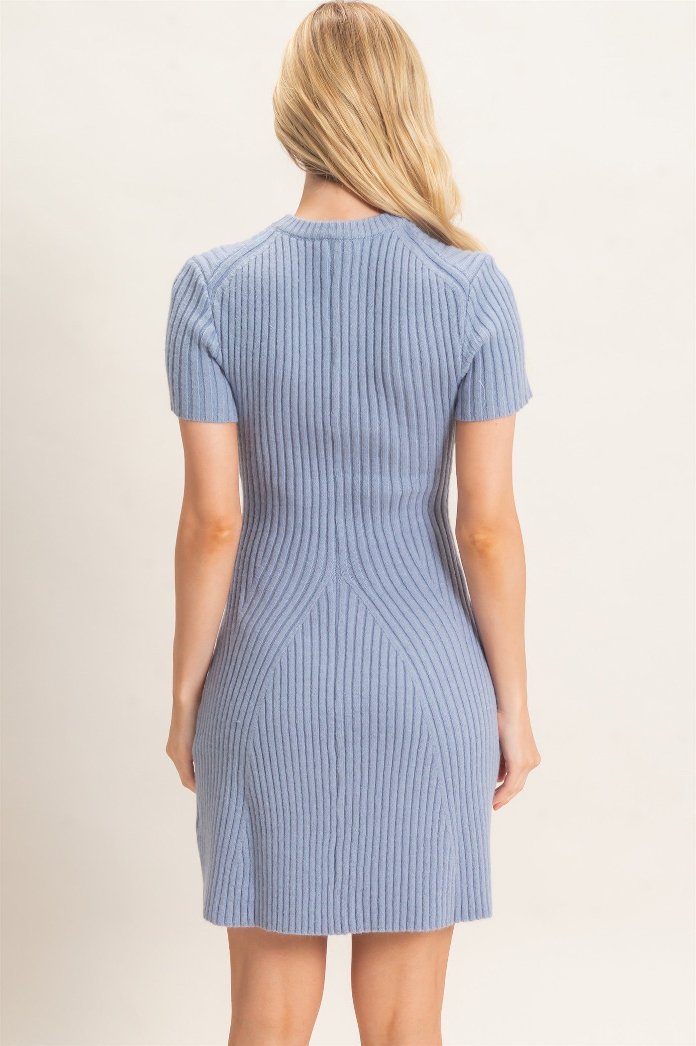 Wholesale Ribbed Crew Neck Dress Dresses HF26C989 DUSTY BLUE HYFVE