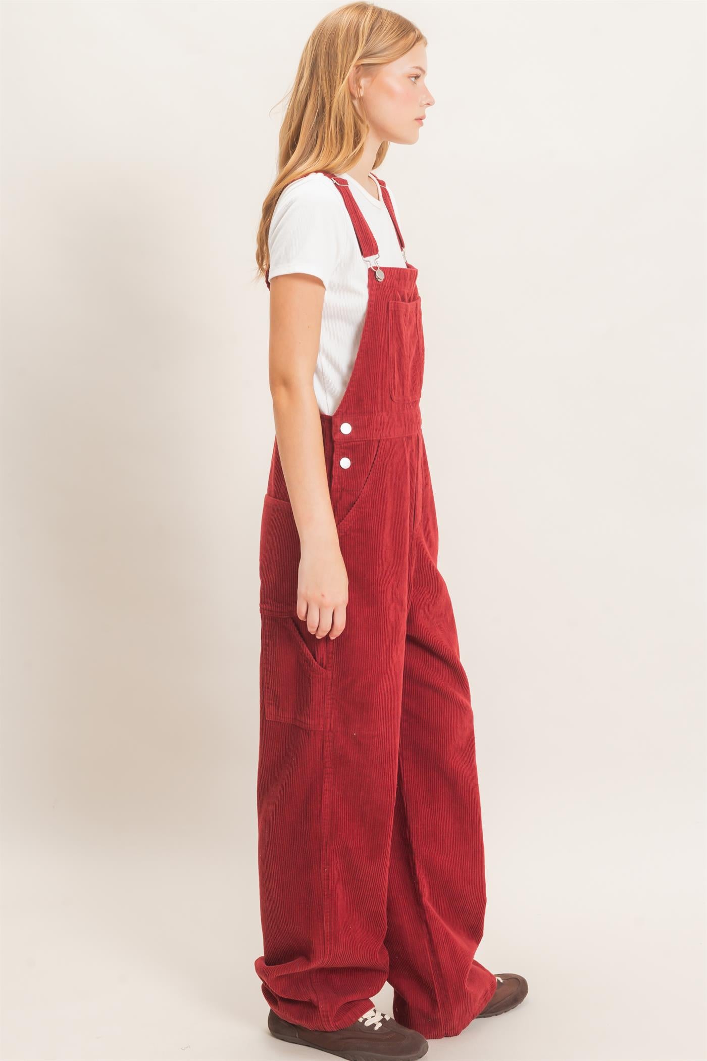 Wholesale Mineral Wash Corduroy Overalls Clothing HF26F210-D BURGUNDY HYFVE