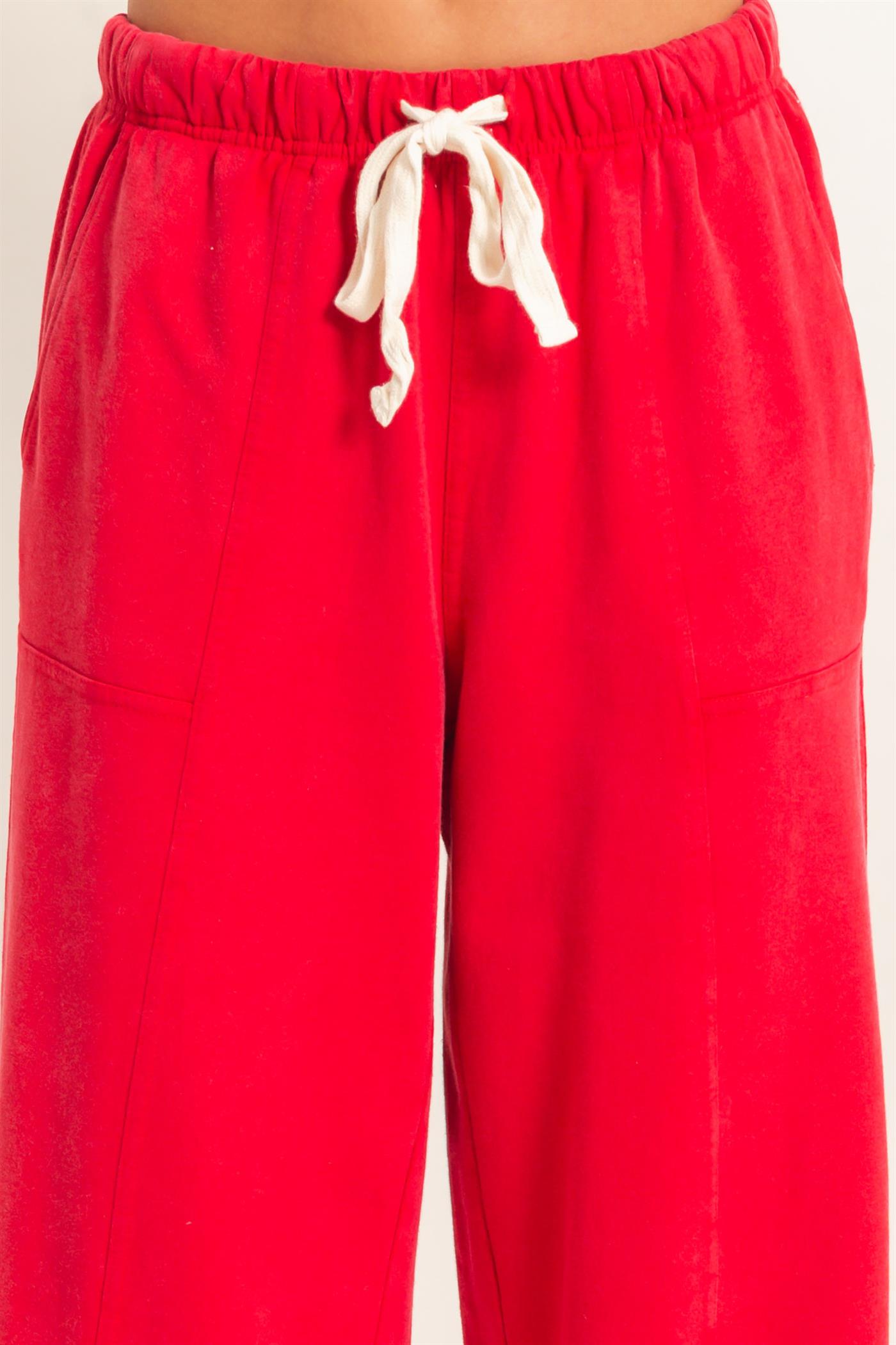 Wholesale Acid Wash Drawstring Waist Wide Leg Pants Pants DZ25A685 RED DOUBLE ZERO