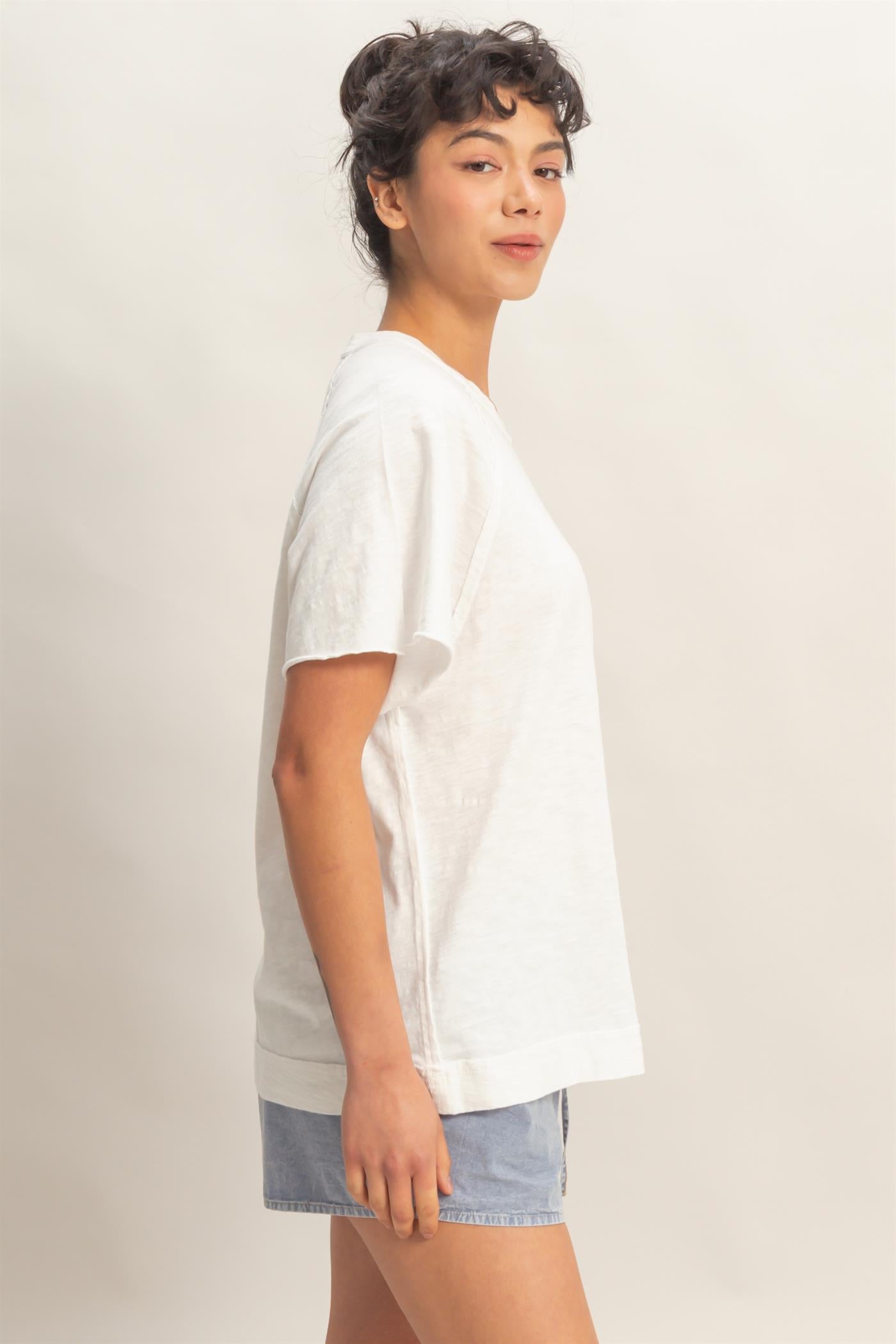 Wholesale Acid Washed Oversized Raw Edges Raglan Tee T-Shirts DZ26A333 WHITE DOUBLE ZERO