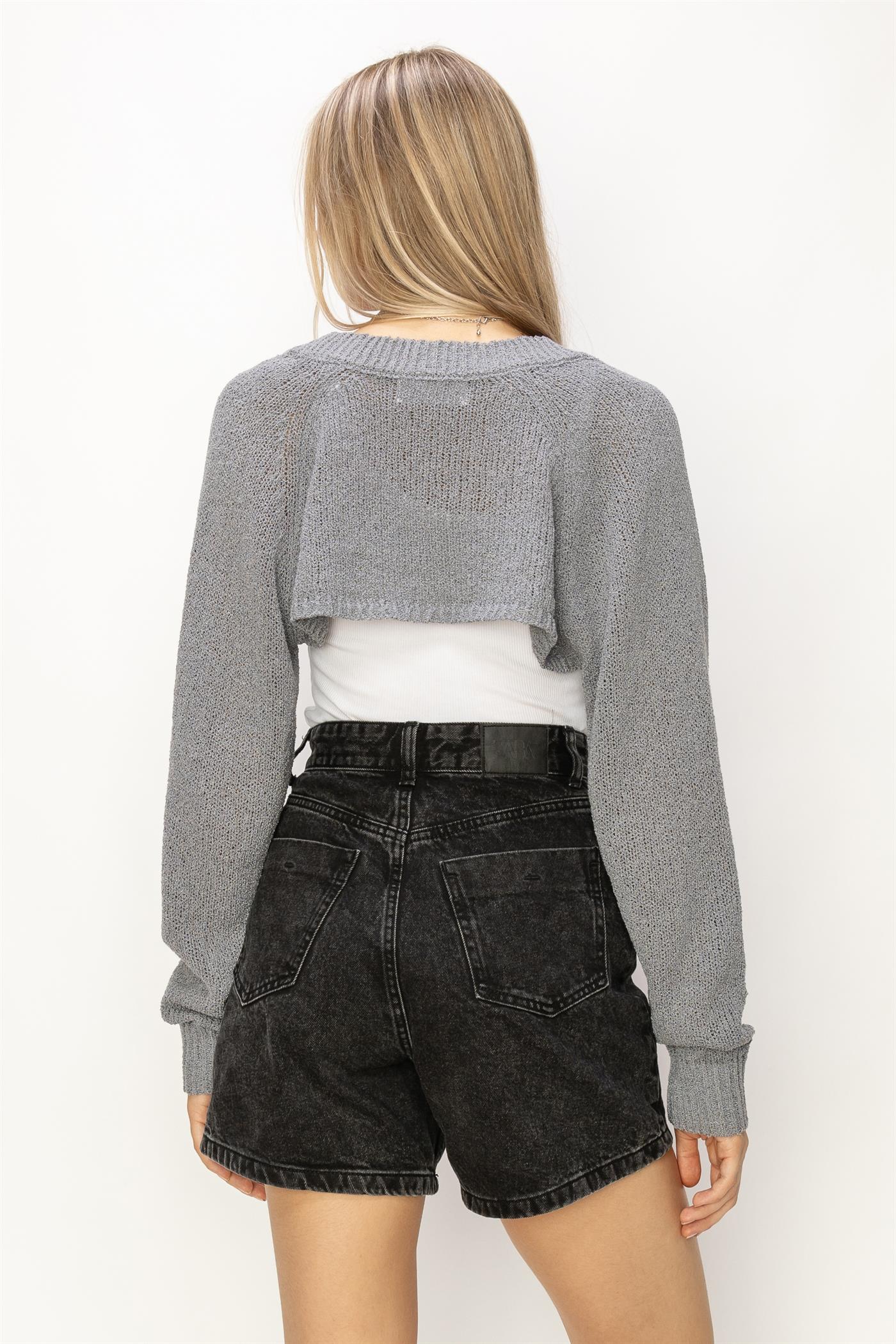 Wholesale Essential Long Sleeve Knit Bolero Clothing Tops DZ24C131 GRAY DOUBLE ZERO