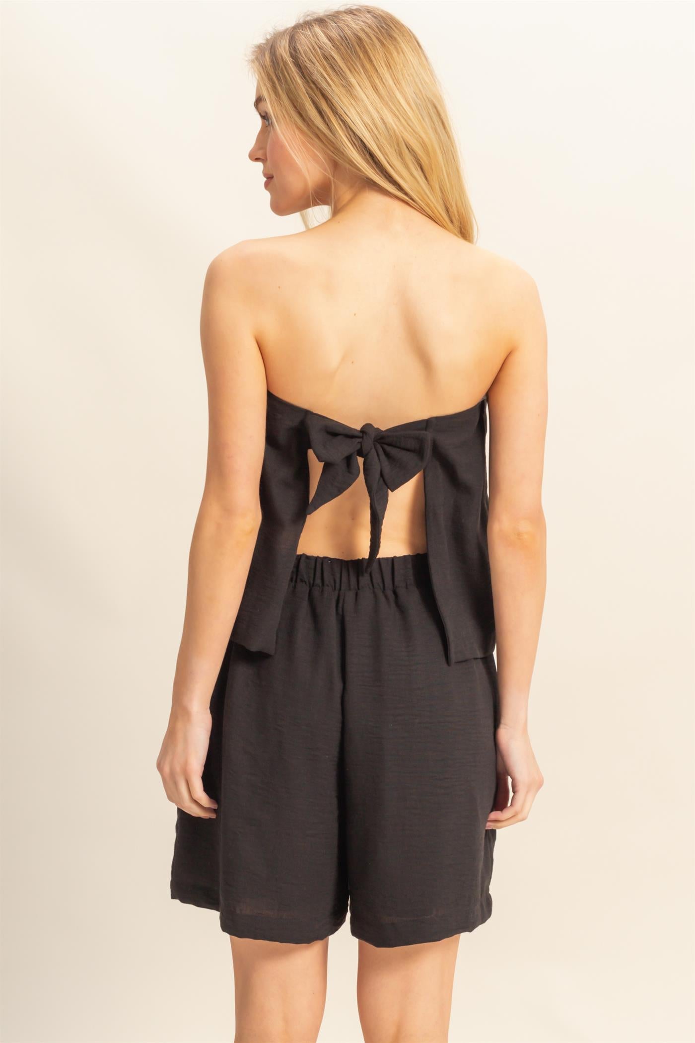 Wholesale Tube Top And Flowy Shorts Set Clothing HF25A273-SET BLACK HYFVE