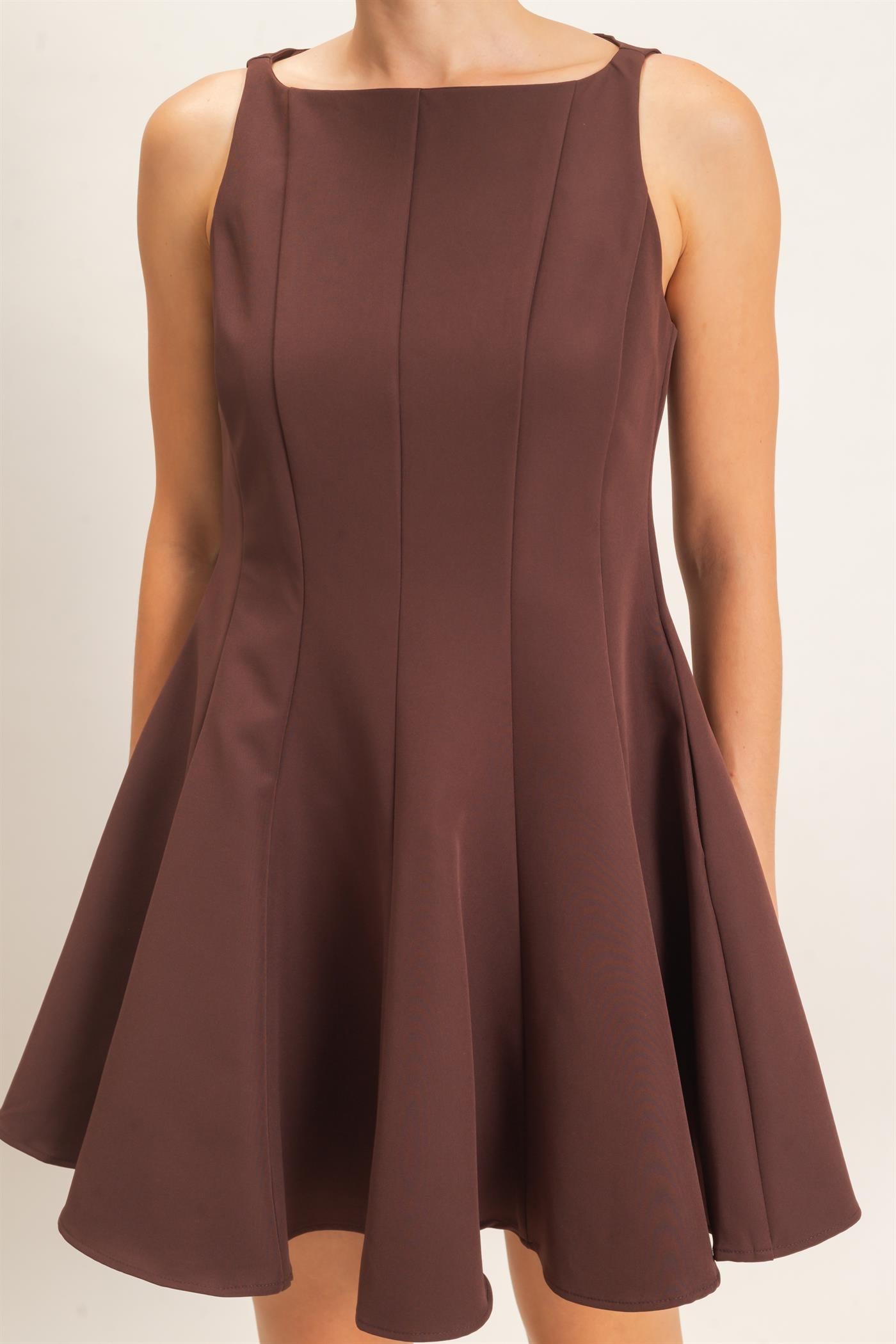 Wholesale Sleeveless Fit And Flare Dress Dresses HF26F217 CHOCOLATE HYFVE
