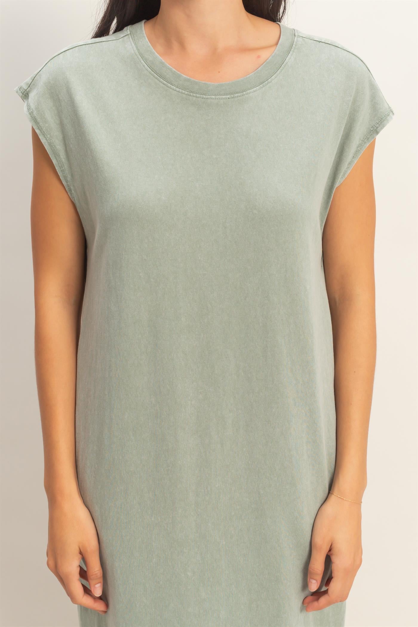 Wholesale Mineral Wash Cap Sleeve Midi Dress Dresses DZ26A049 SAGE GREEN DOUBLE ZERO