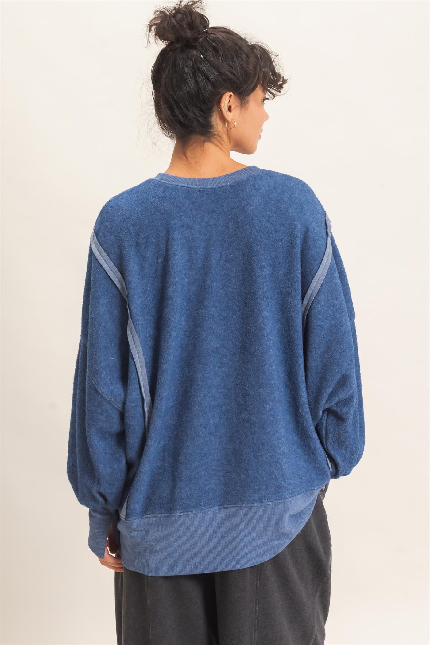 Wholesale Oversized Raw Edge Crew Neck Sweatshirt Sweatshirts DZ26E273 NAVY DOUBLE ZERO