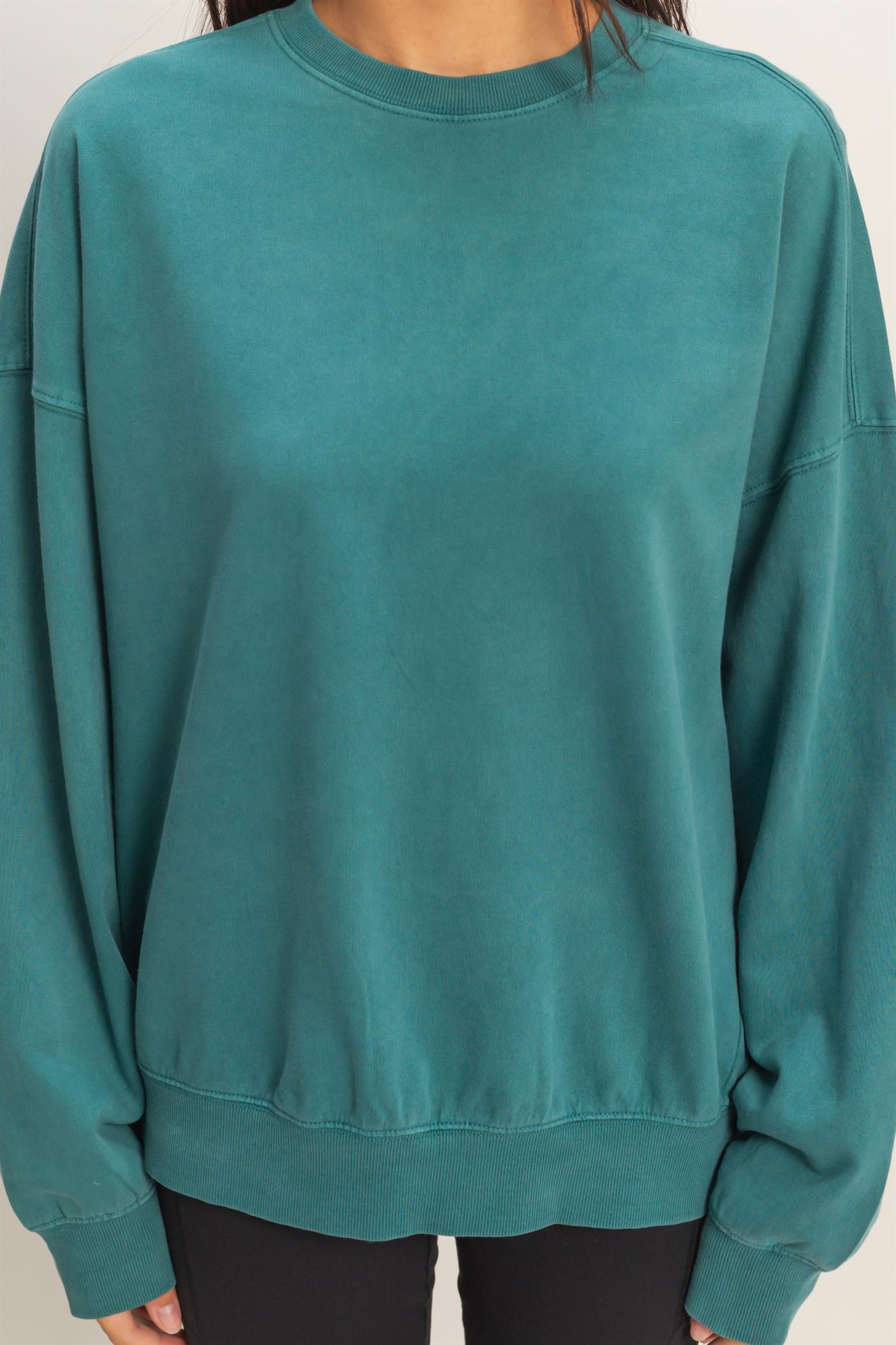 Wholesale Ribbed Crew Neck Sweatshirt Sweatshirts DZ26A265 DARK TEAL DOUBLE ZERO