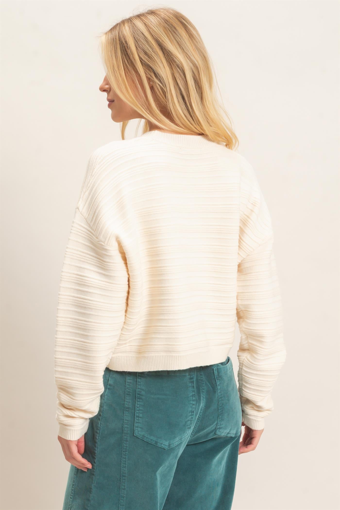 Wholesale Textured Crew Neck Sweater Sweaters HF26F196 CREAM HYFVE