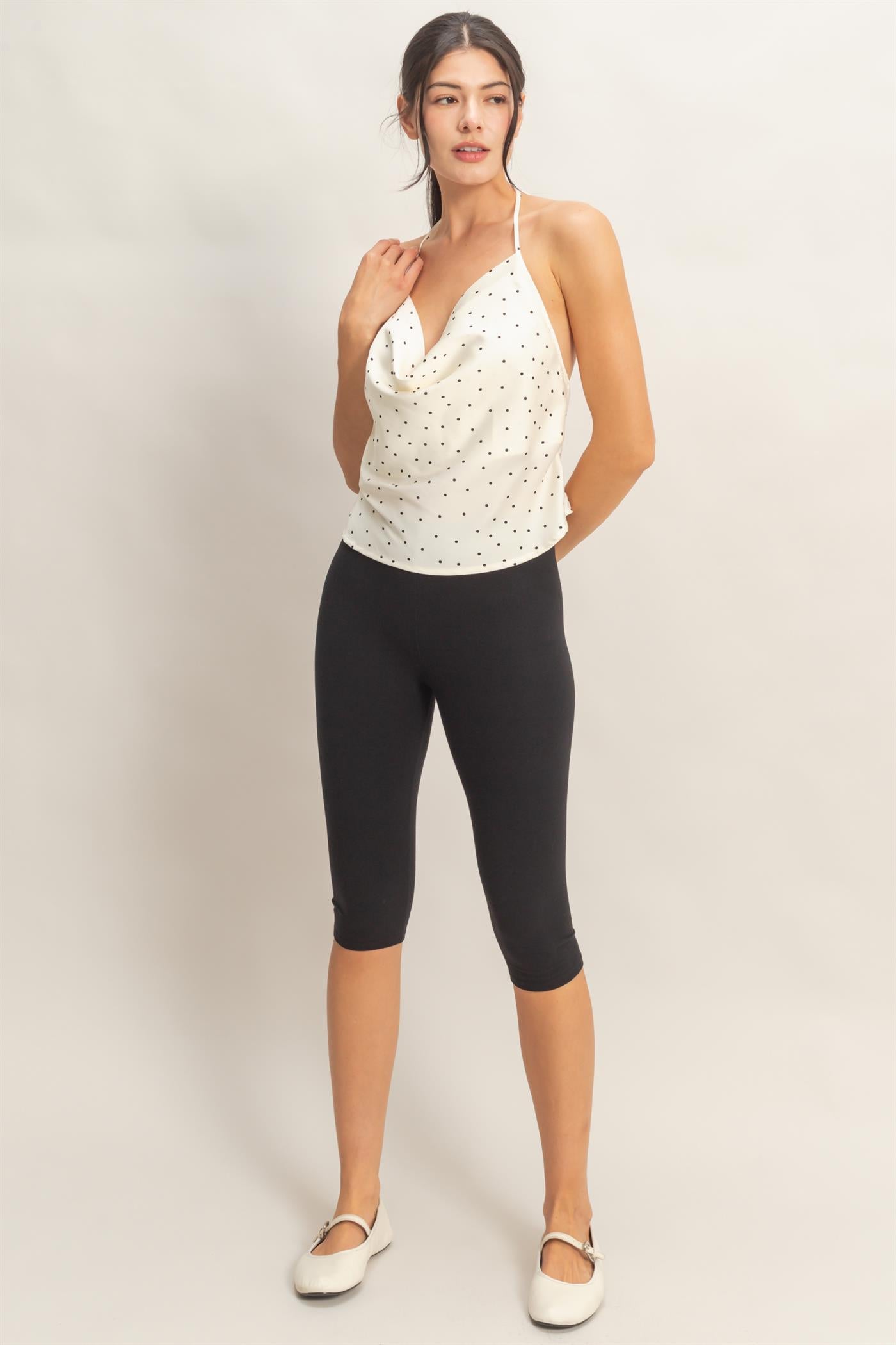 Wholesale Polka Dot Cowl Neck Halter Top Clothing Tops HF26C525 IVORY HYFVE