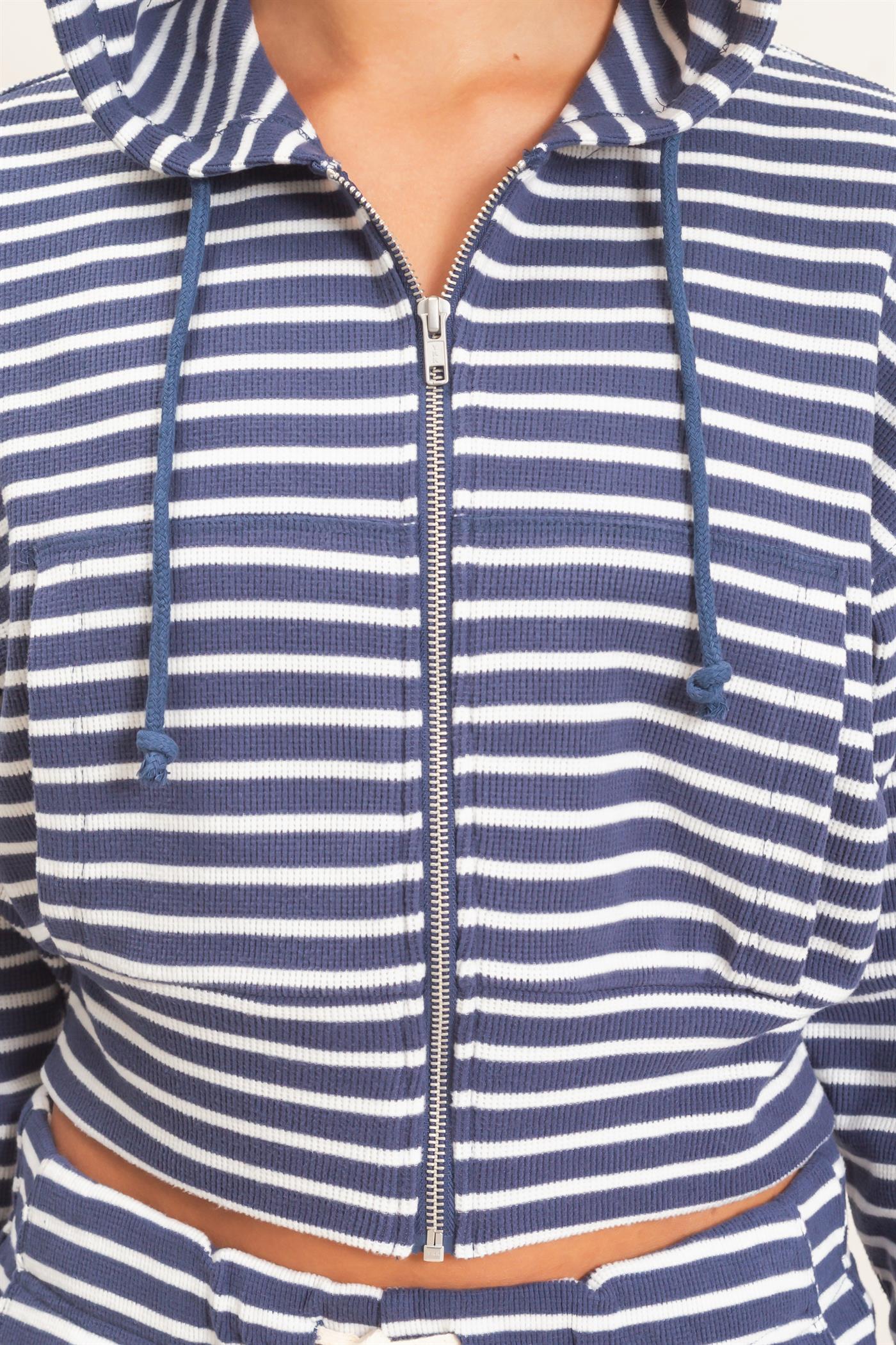 Wholesale Striped Zip-Up Hoodie Hoodies DZ26E433 NAVY DOUBLE ZERO