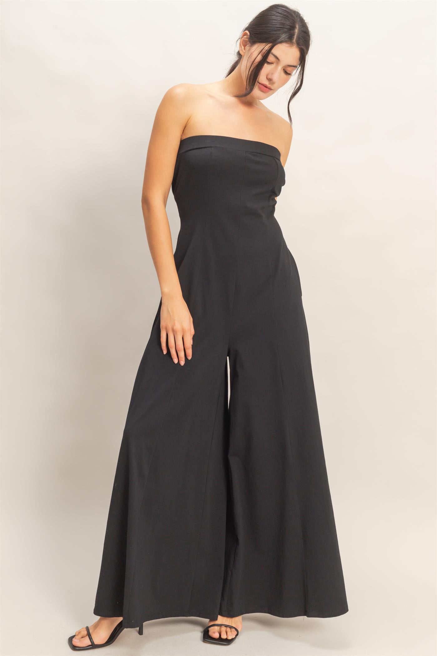 Wholesale Strapless Wide-Leg Jumpsuit Clothing HF26C314 BLACK HYFVE