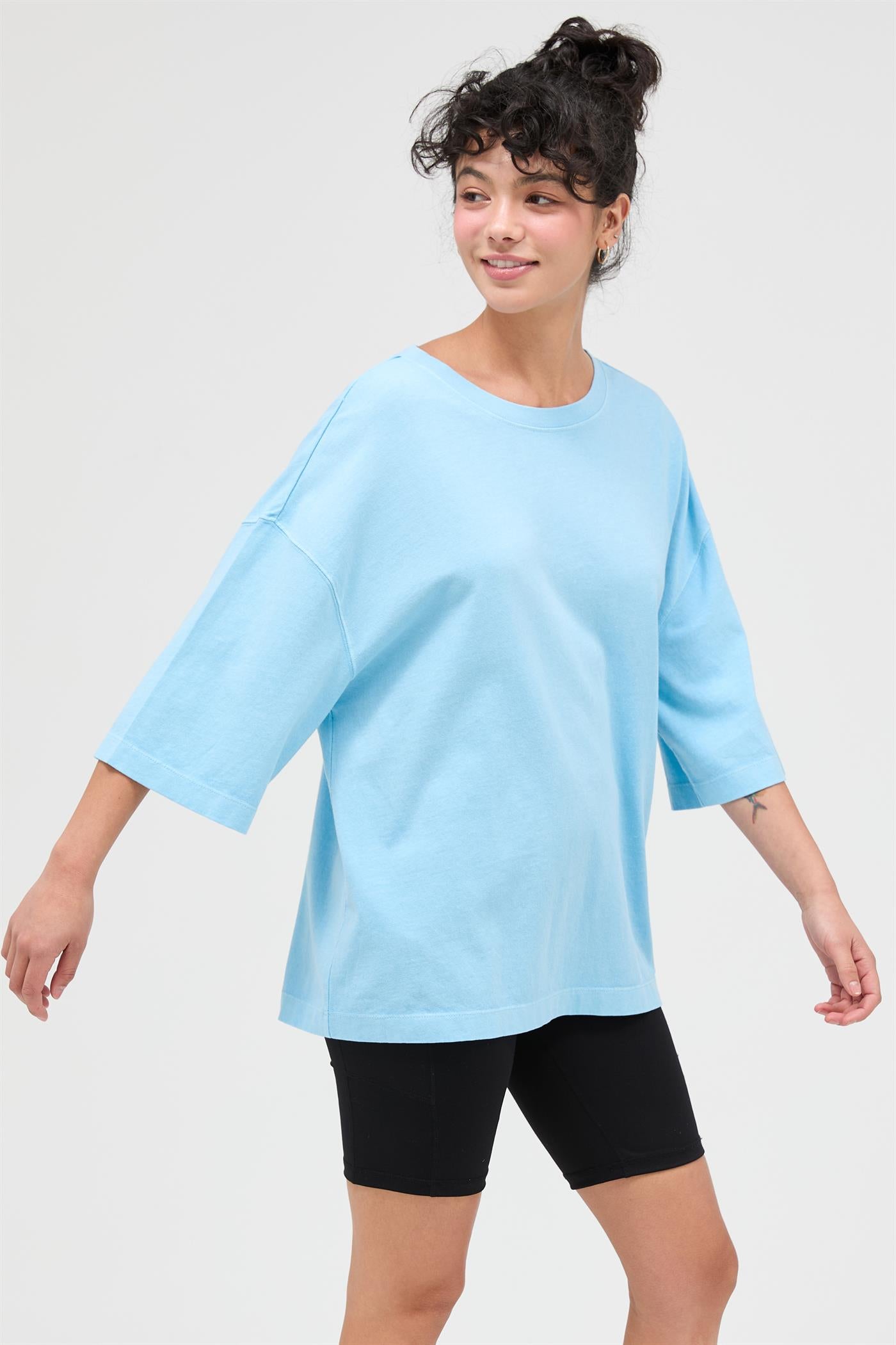 Wholesale Pigment Dye Oversized Half-Sleeve T-Shirt Clothing Tops DZ26A459 BLUE DOUBLE ZERO